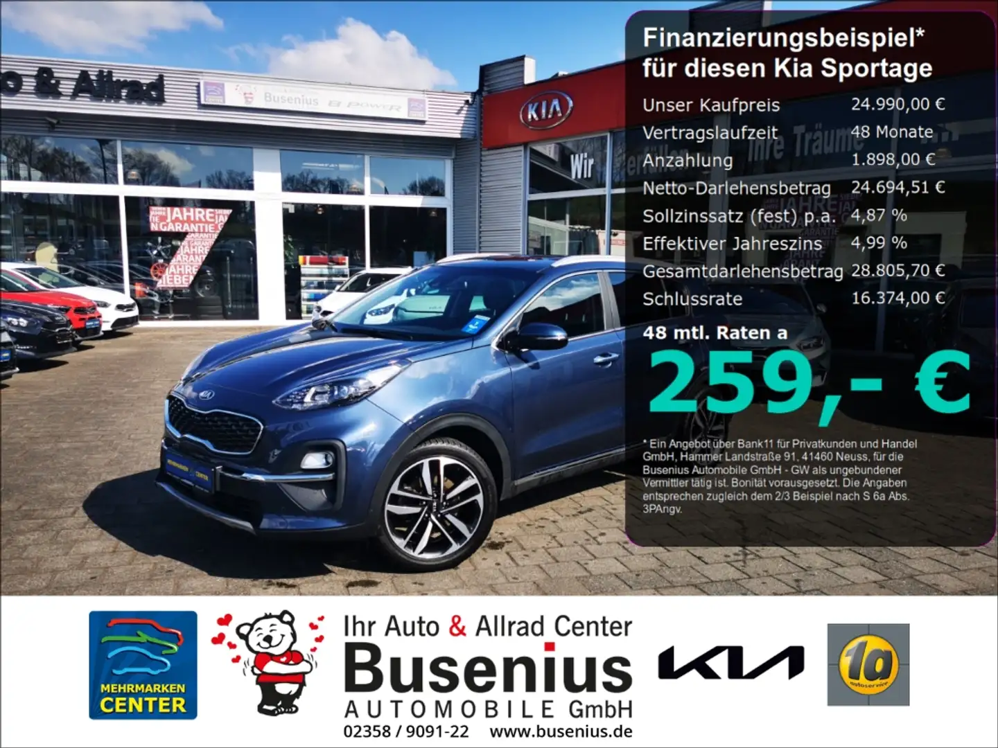 Kia Sportage 1,6 T-GDI Spirit 2WD +AHK+Tech+LED Blau - 1