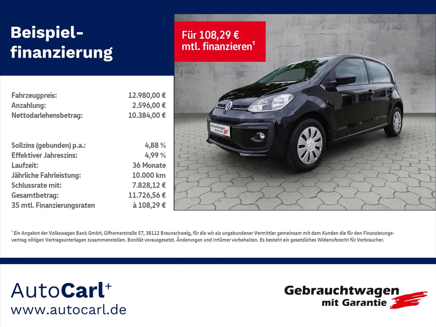 Volkswagen up! move 1.0 SHZ/USB/TEL/KLIMA Noir - 1