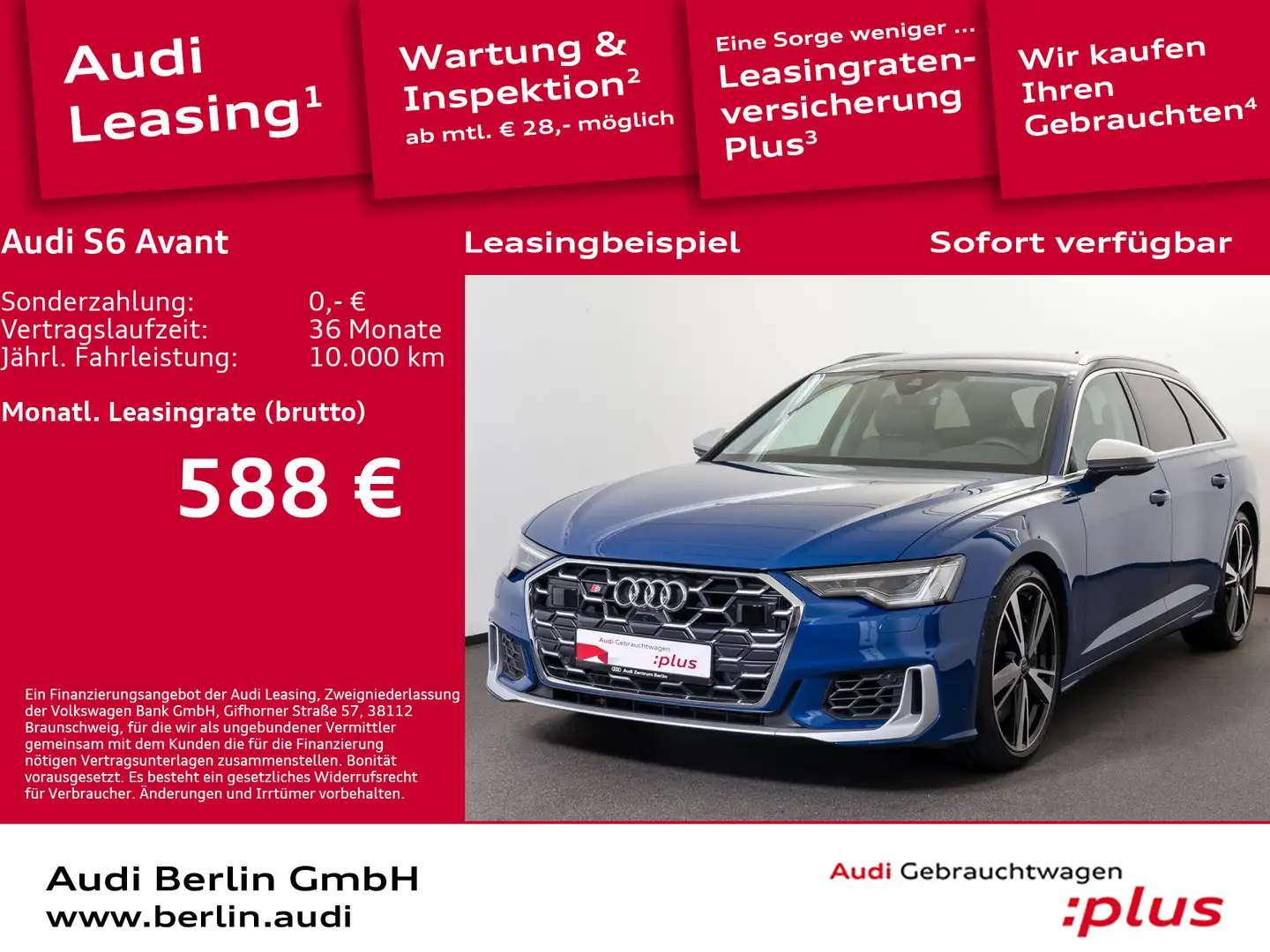 Audi S6 TDI qu.tiptr. LED RFK NAVI VIRTUAL Blauw - 1