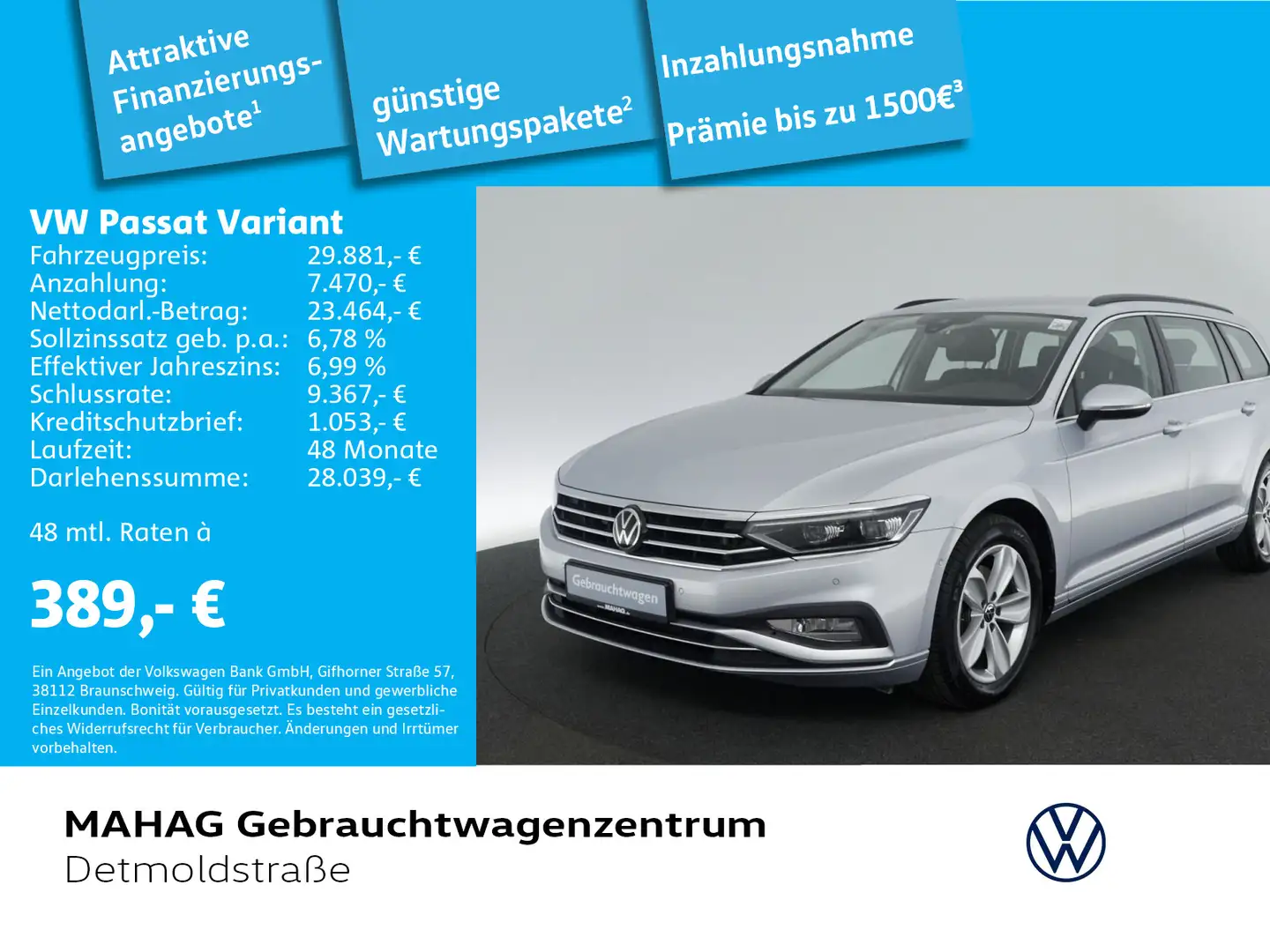 Volkswagen Passat Variant Business 2.0 TDI 4 Mot AHK IQ.Lig Silber - 1