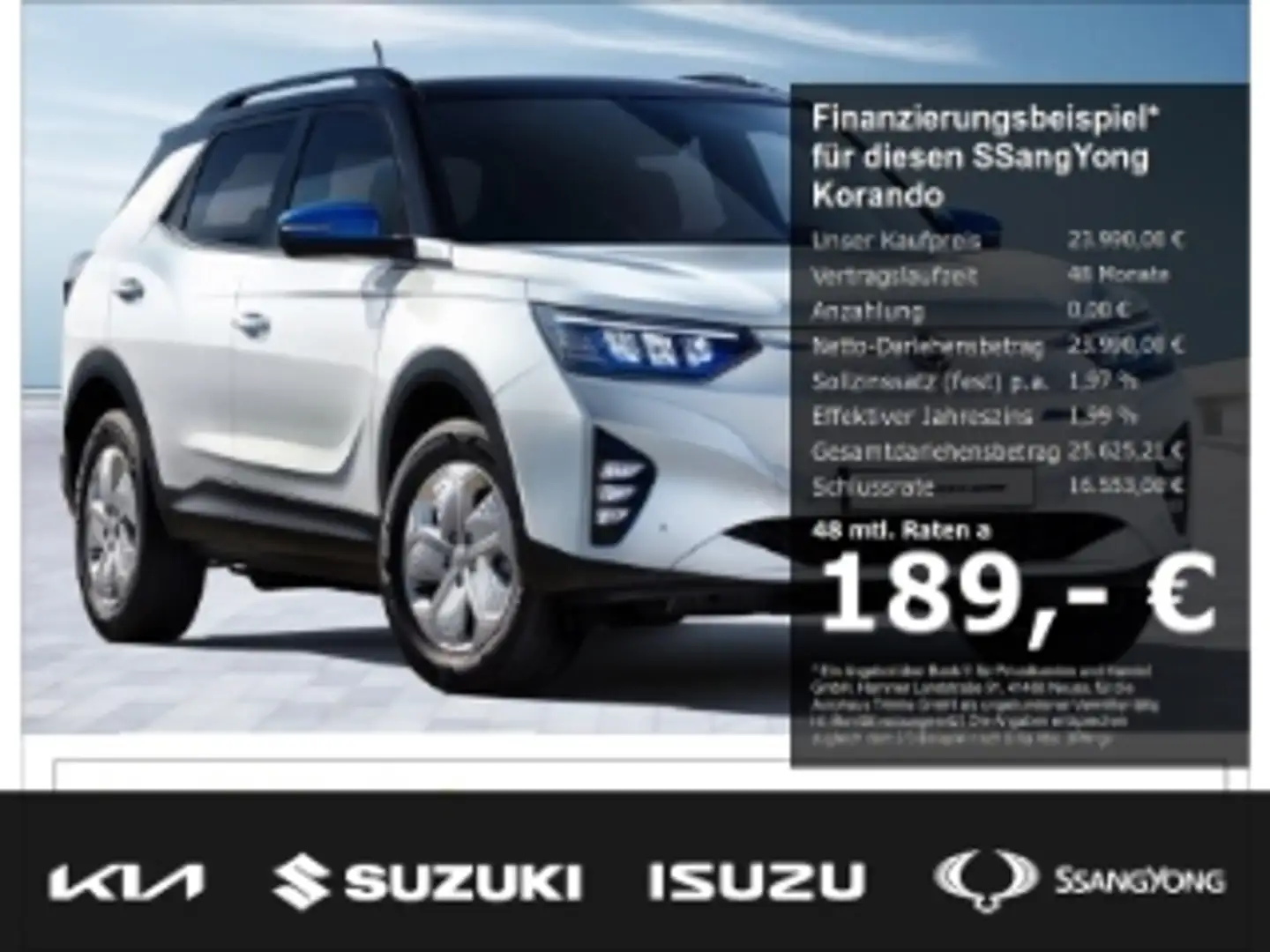 SsangYong Korando E-Motion Titanium inkl. M+S Radsatz 189,-€ MTL OHN Weiß - 1