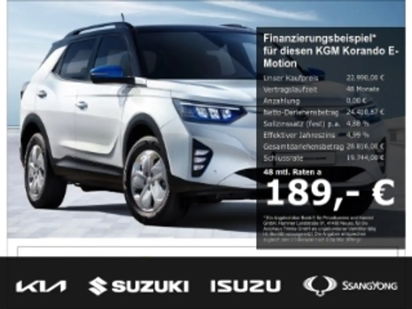 KGM Korando Titanium inkl. M+S Radsatz 189,-€ MTL OHNE ANZAHLU Blanc - 1