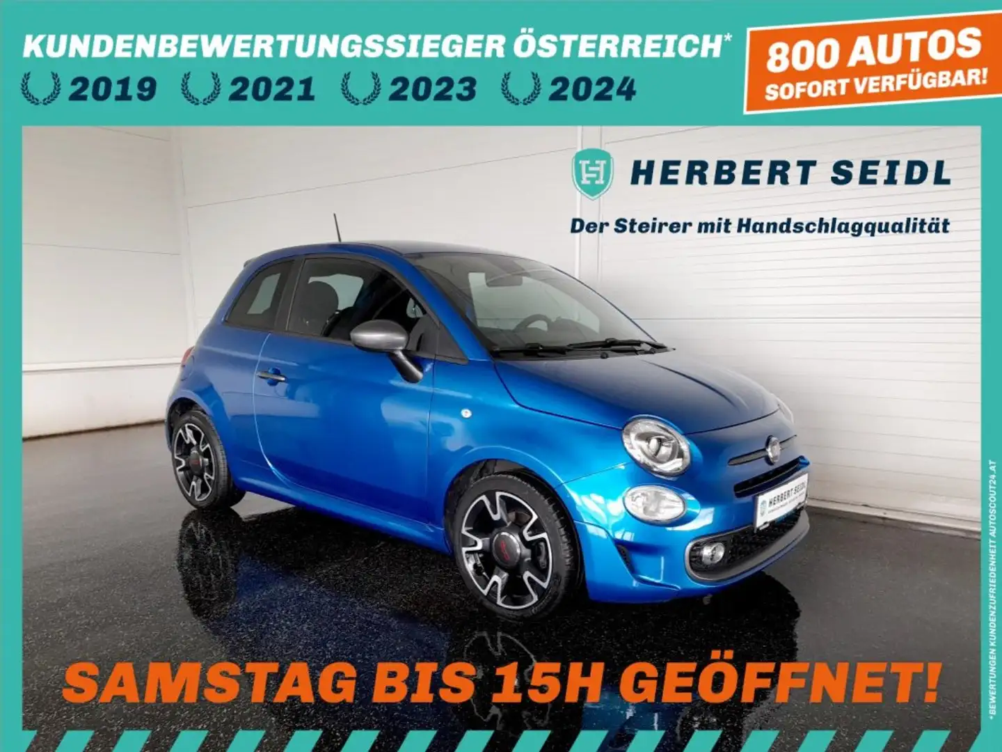 Fiat 500 0,9 TwinAir Turbo 85 500S *16 ZOLL ALU / KLIMAAUT. / TEILLEDER / PDC* Blau - 1