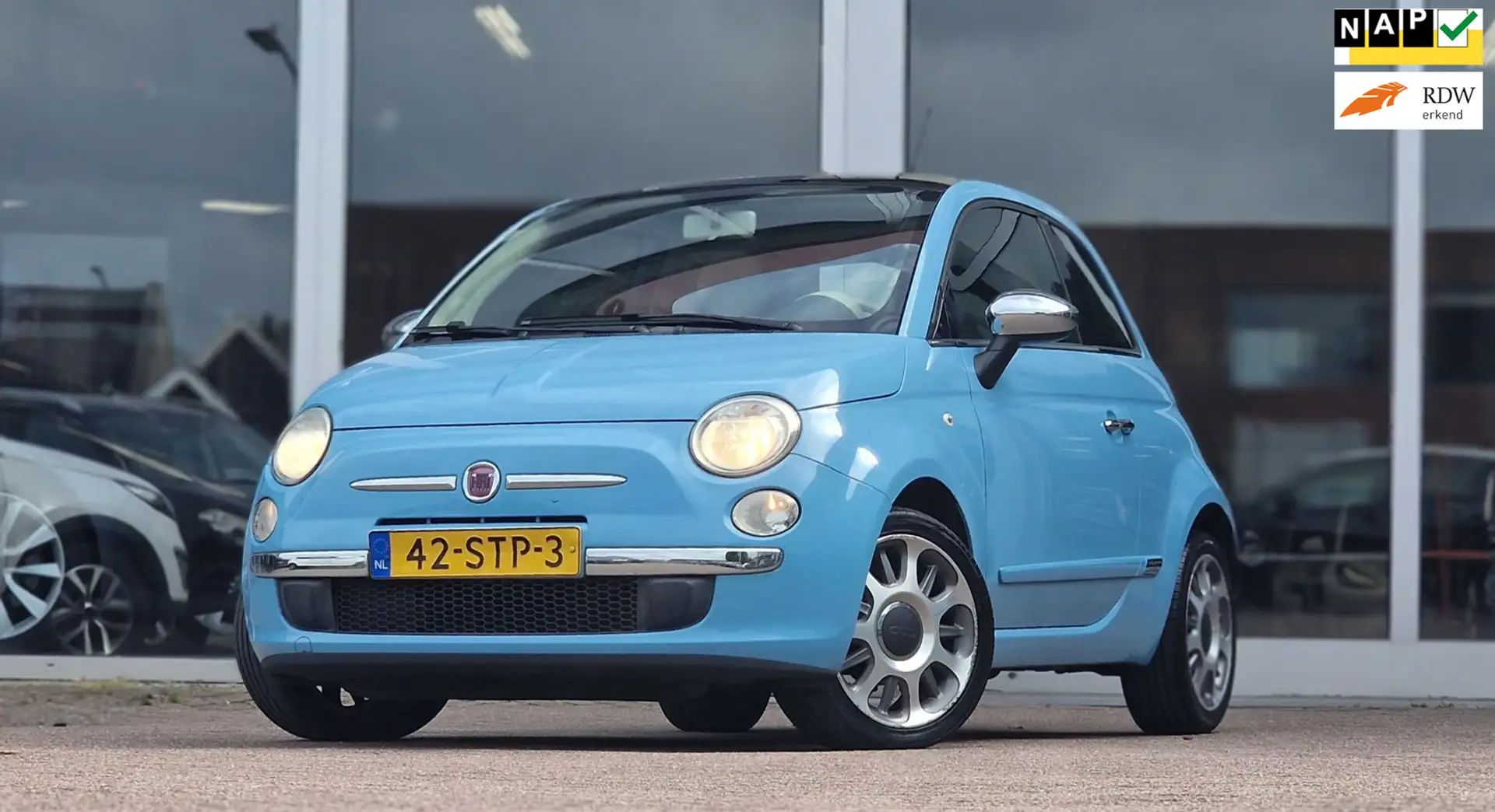 Fiat 500 1.2i Lounge Airco Airco LM velgen Panoramadak Nieu Blauw - 1