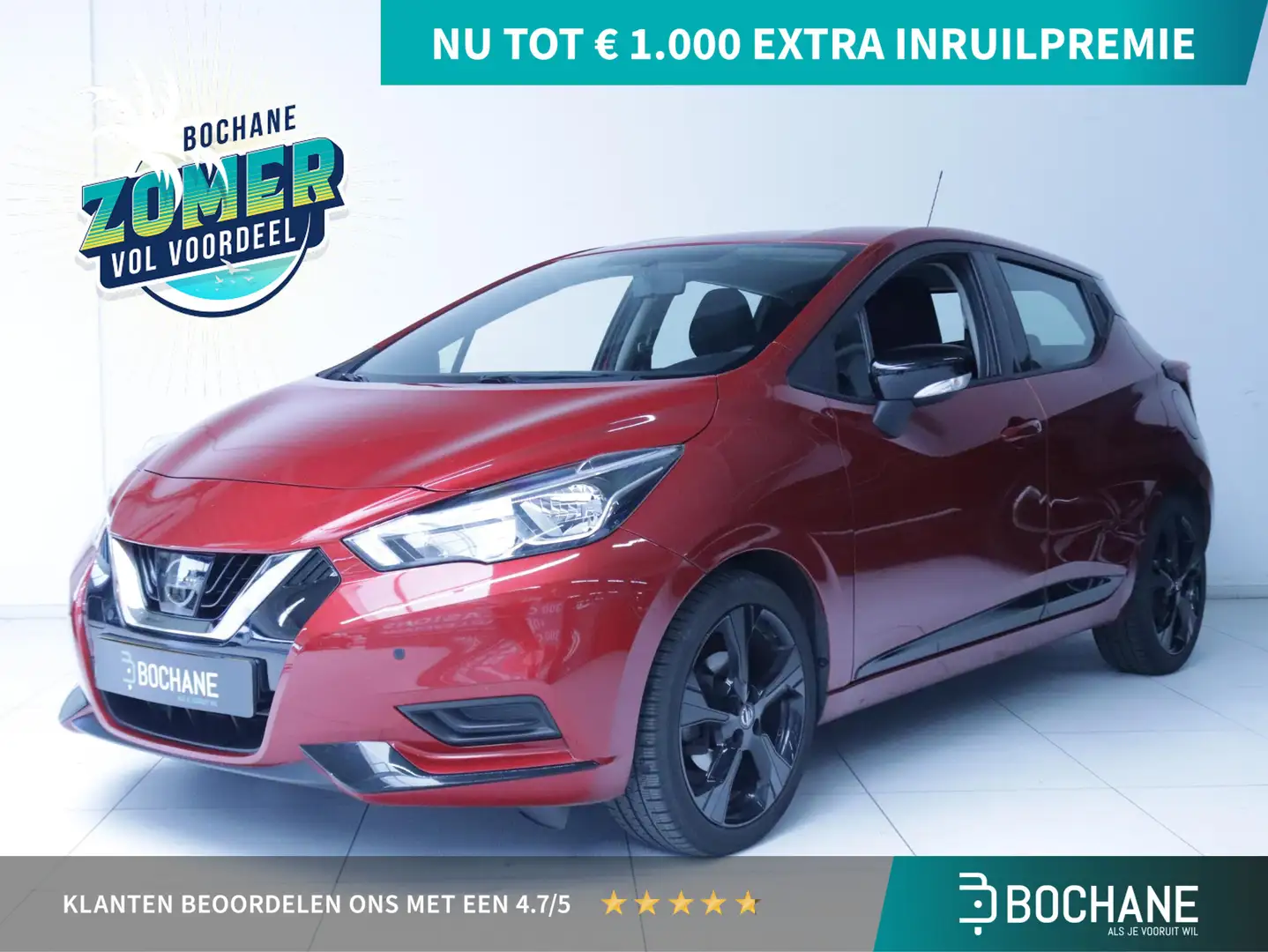 Nissan Micra 1.0L Acenta Airco/LM-Velgen/Trekhaak/Apple Carplay Rood - 1