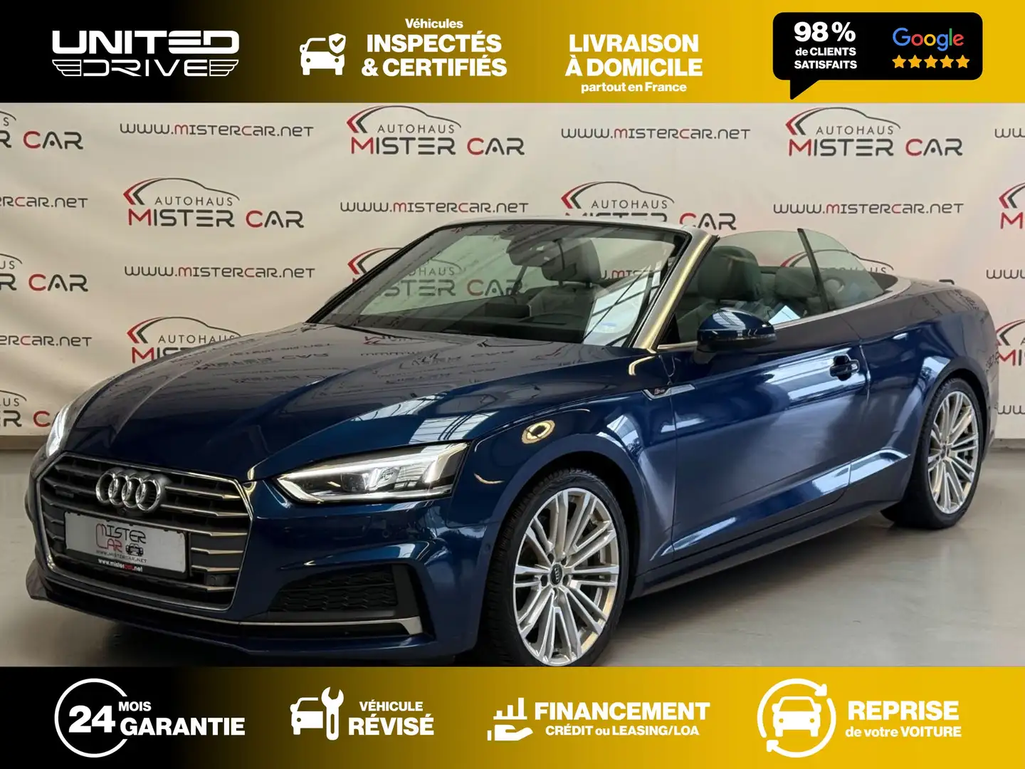 Audi A5 Cabriolet quattro S LINE 252 cht 2.0 TFSI Bleu - 1