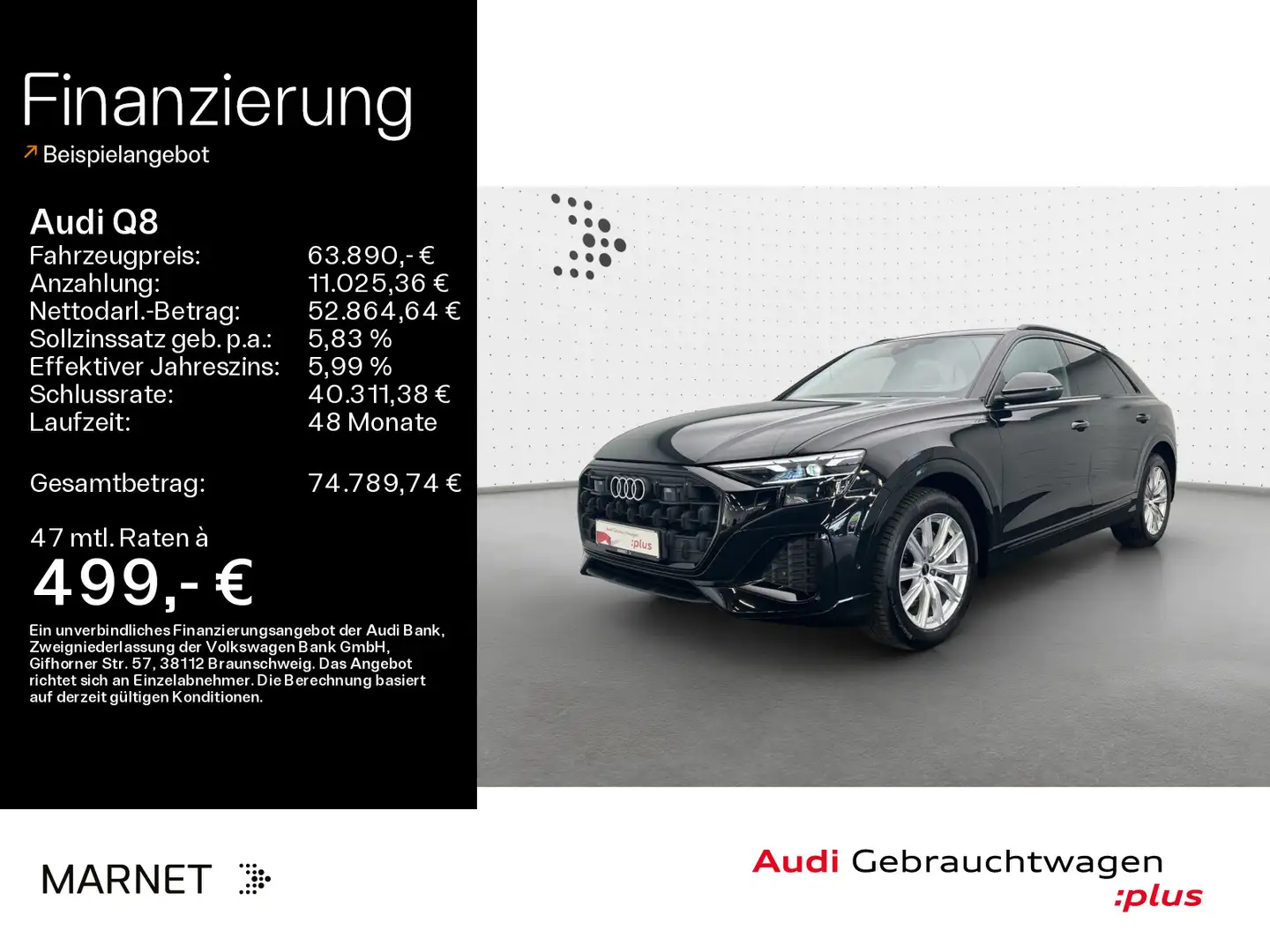 Audi Q8 45 TDI quattro*Navi*Matrix*Alu*AHK*HUD*PDC*Vi Zwart - 1