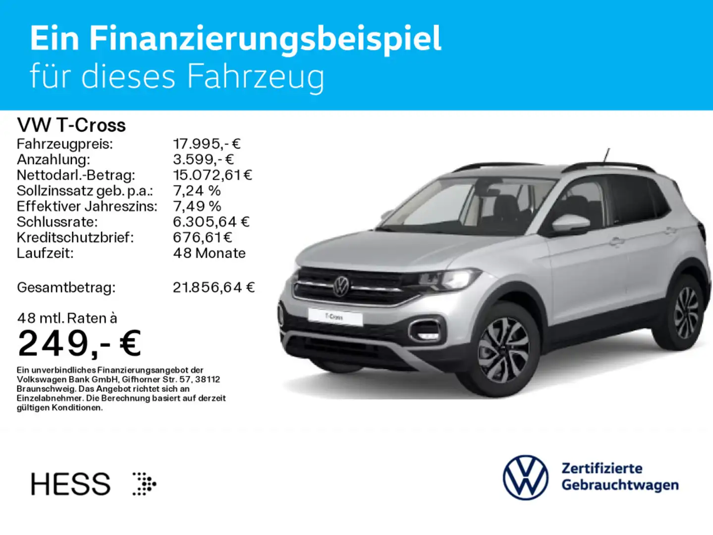 Volkswagen T-Cross Life 1.0 TSI Navi*DAB+*LightAssist*Lane Silber - 2