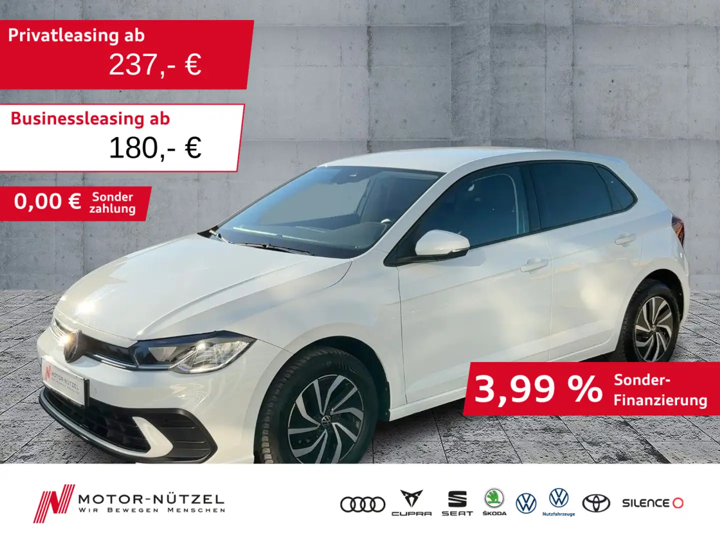 Volkswagen Polo 1.0 TSI LIFE LED+NAV+APP+SHZ+PDC+DAB+VC+15" Weiß - 1