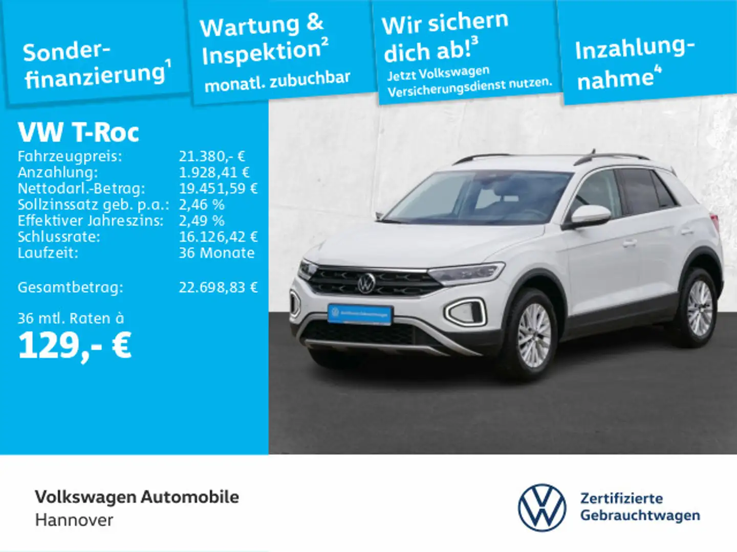 Volkswagen T-Roc 1.0 TSI Life Navi LED DigCockpit PDC SHZ Weiß - 1