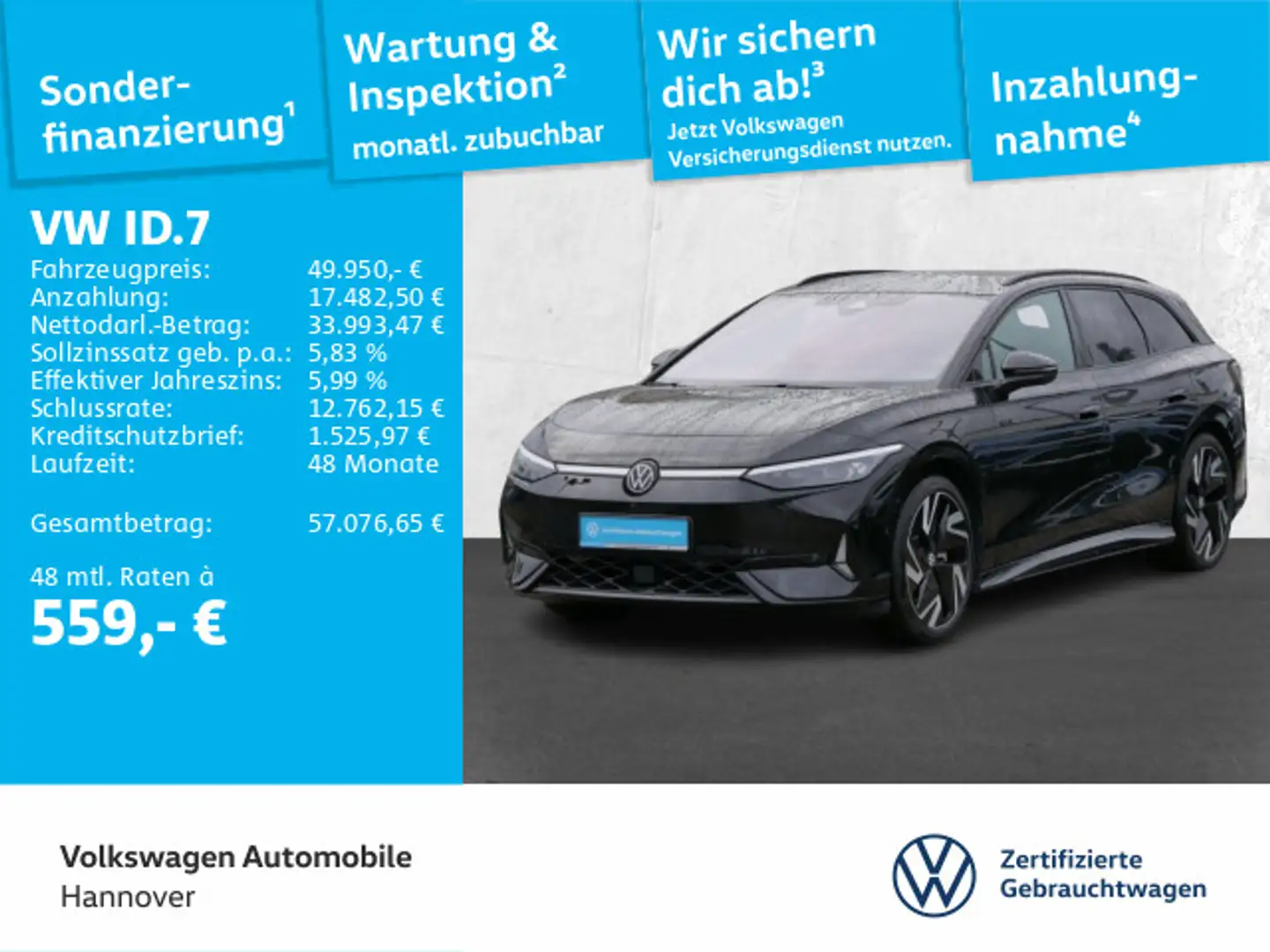 Volkswagen ID.7 Tourer GTX 4M AHK ACC Navi LED PDC SHZ Schwarz - 1