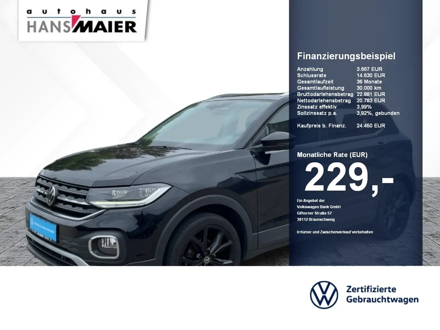 Volkswagen T-Cross Style DSG NAvi Kam ACC SH LED PDC Schwarz - 1