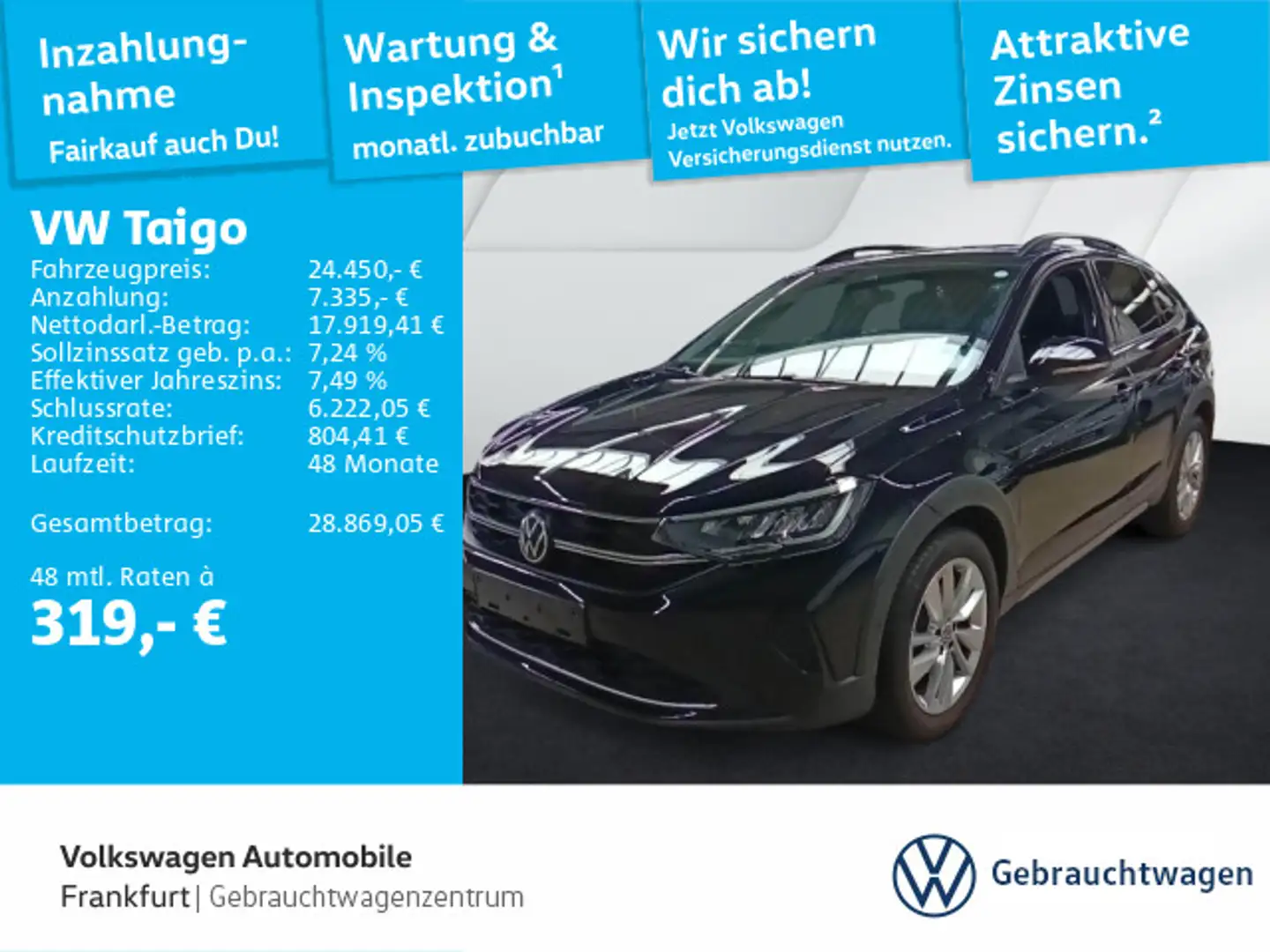 Volkswagen Taigo 1.0 TSI DSG Goal Navi LED DAB+ FrontAssist Schwarz - 1