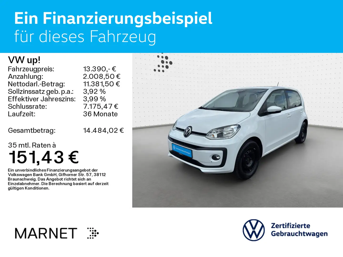 Volkswagen up! 1.0 move *KAMERA*SHZ*KLIMA*PDC* Weiß - 2