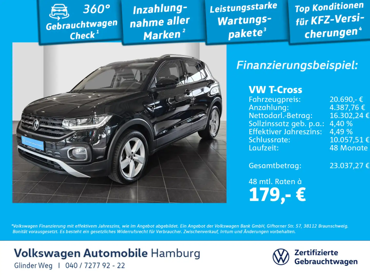 Volkswagen T-Cross 1.0 TSI Style DSG AppConnect Ganzjahresr Schwarz - 1