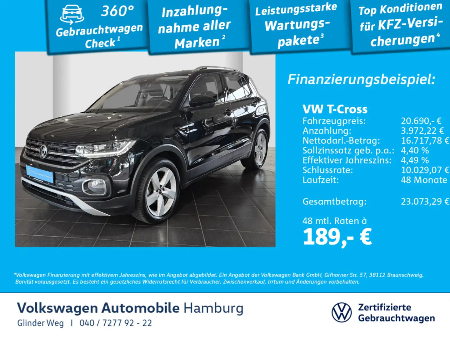Volkswagen T-Cross 1.0 TSI Style DSG LM17 Sitzhzg ACC Schwarz - 1