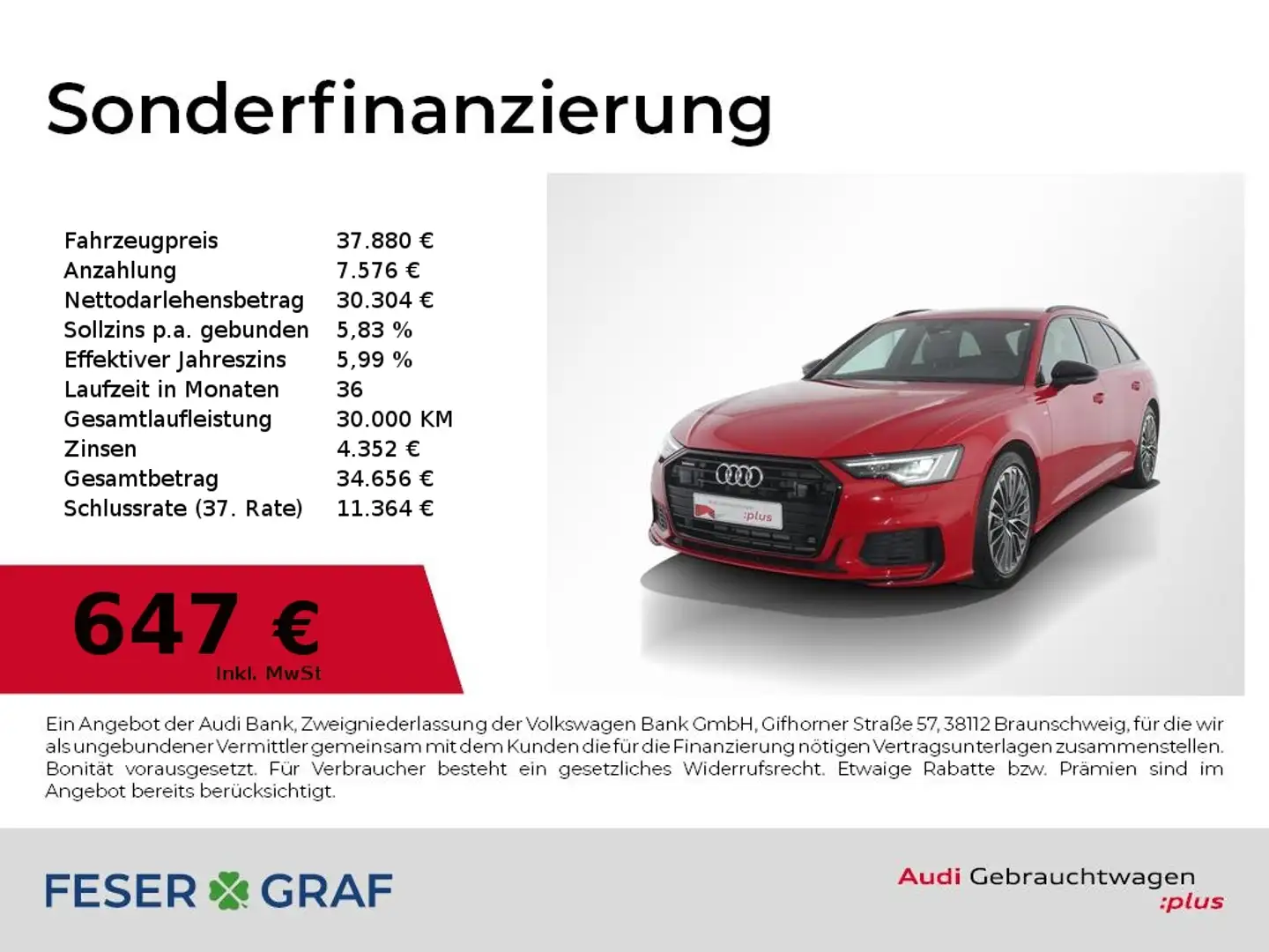 Audi A6 Avant 55 TFSI e quattro sport S tronic Matrix Rot - 1