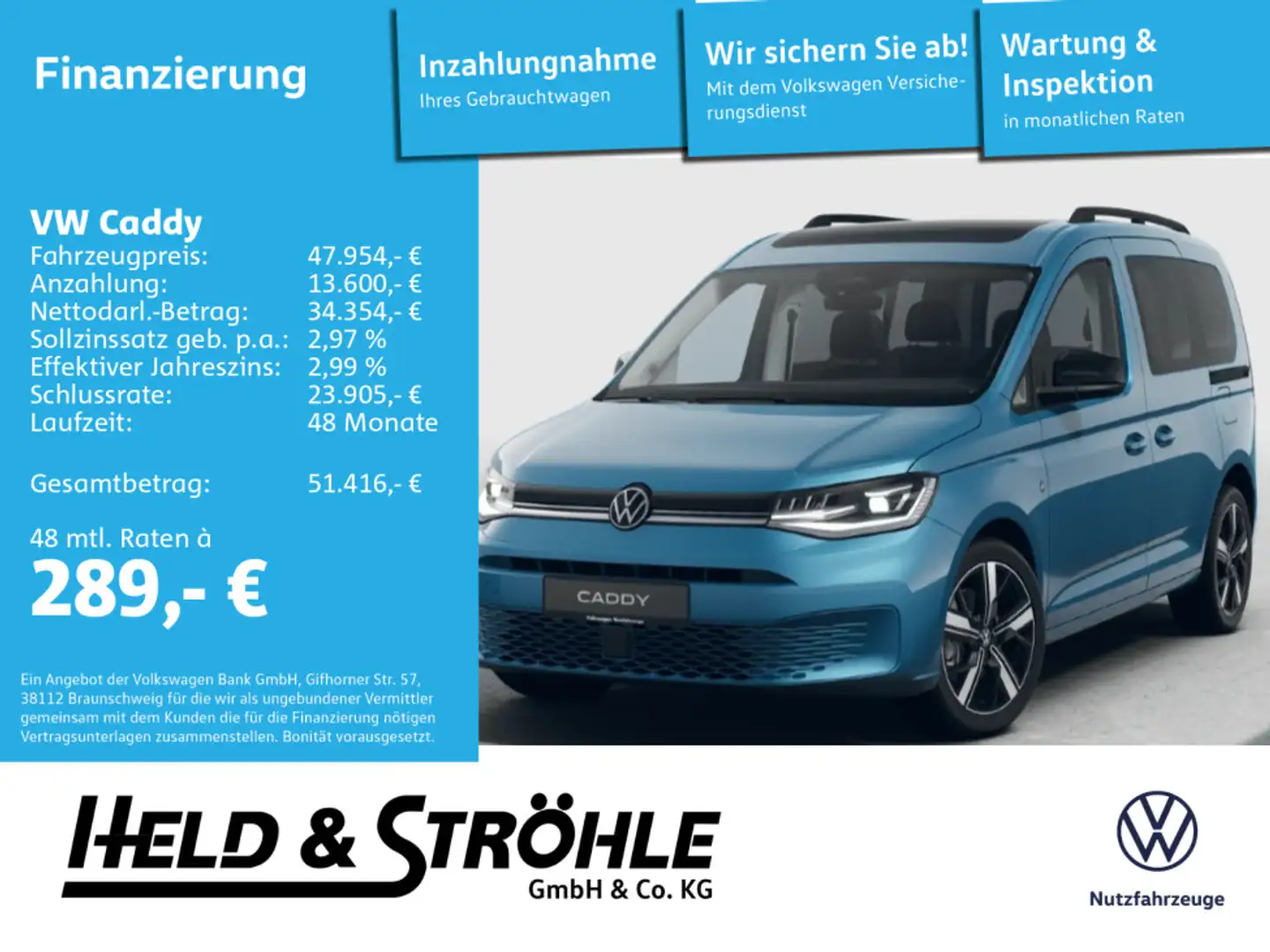 Volkswagen Caddy Life 2.0 TDI DSG 18 ACC LED PANO !AKTION! Bleu - 1