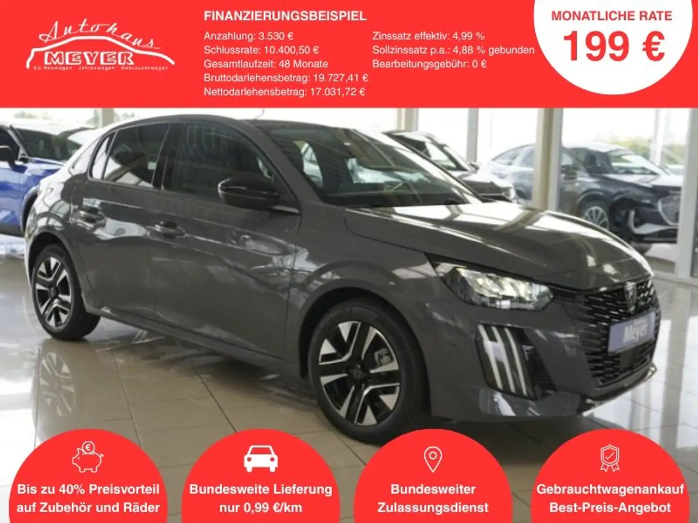 Peugeot 208 Facelift Allure 1,2 100PS LED/ACC/2x180°Kamera   * Grau - 1