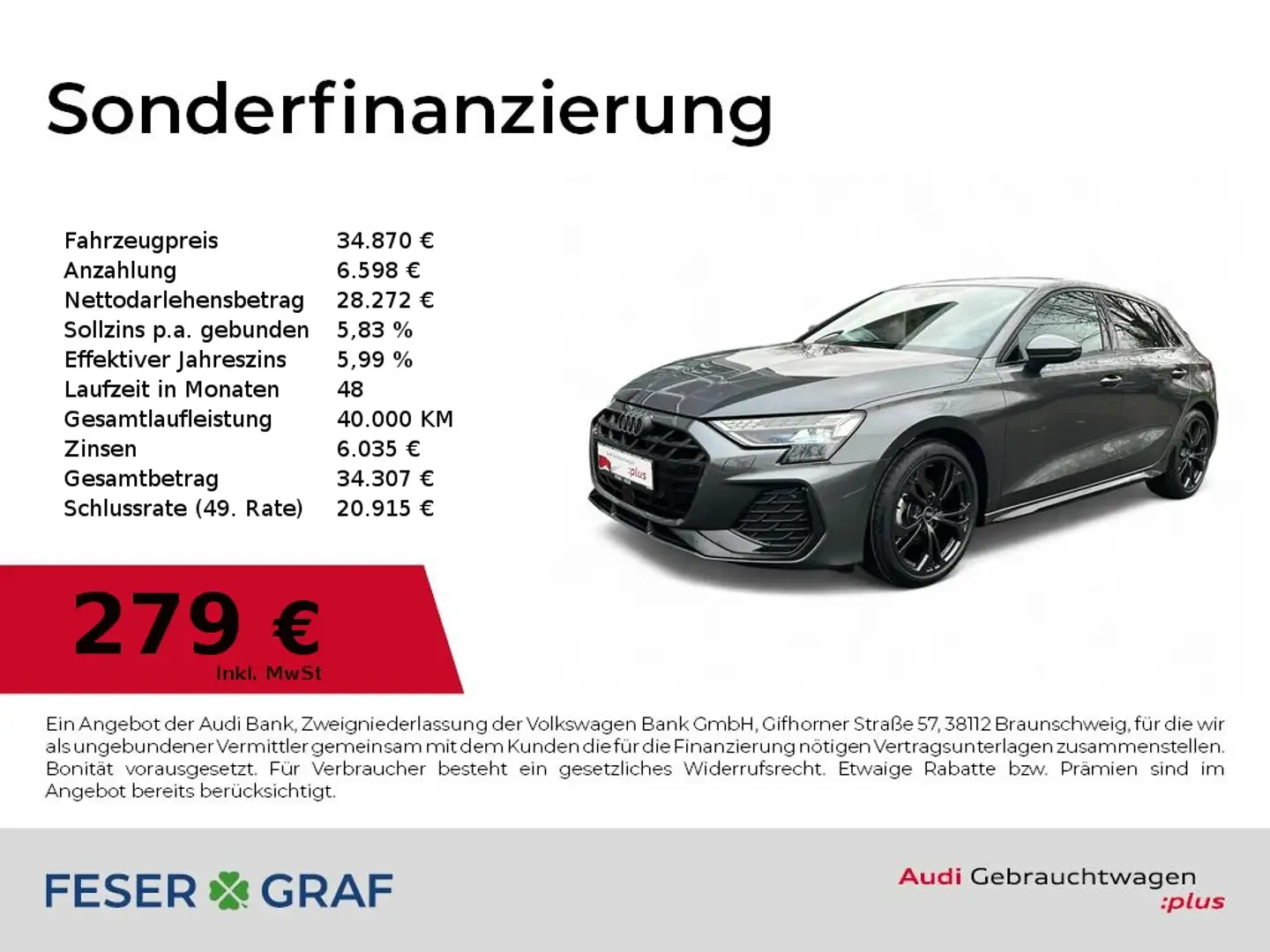 Audi A3 Autom. 2xS-Line,LED,RFK,NAVI,SHZ,18 Grau - 1