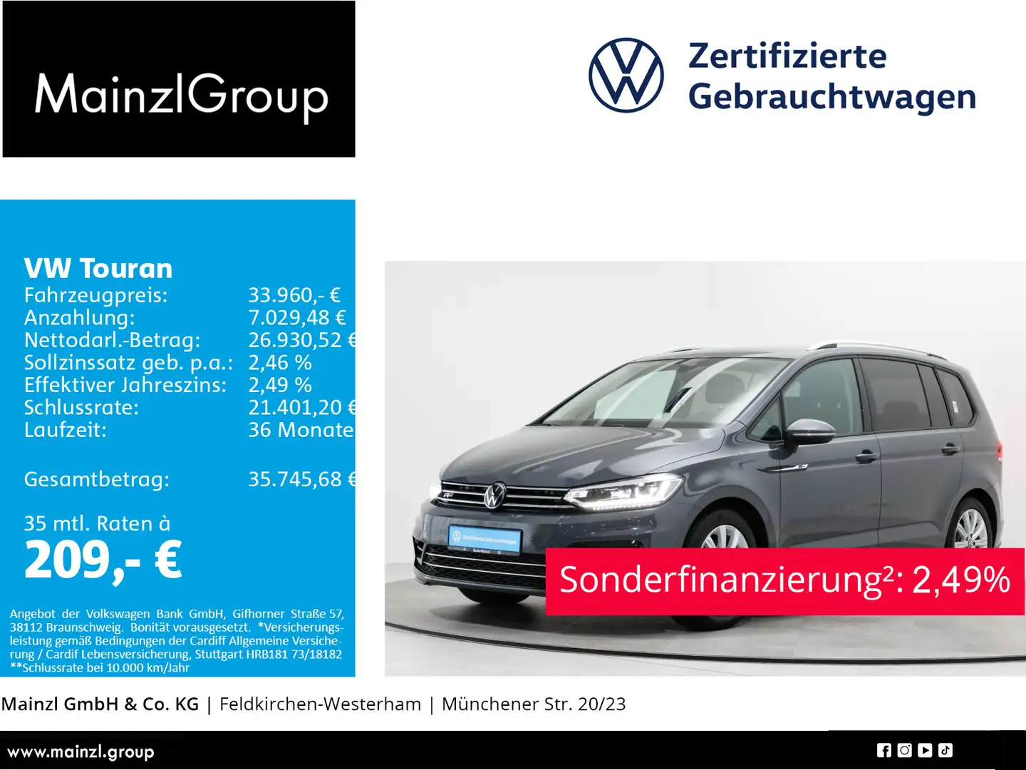 Volkswagen Touran 1.5 TSI DSG R-Line ACC Kamera LED Navi Grau - 1