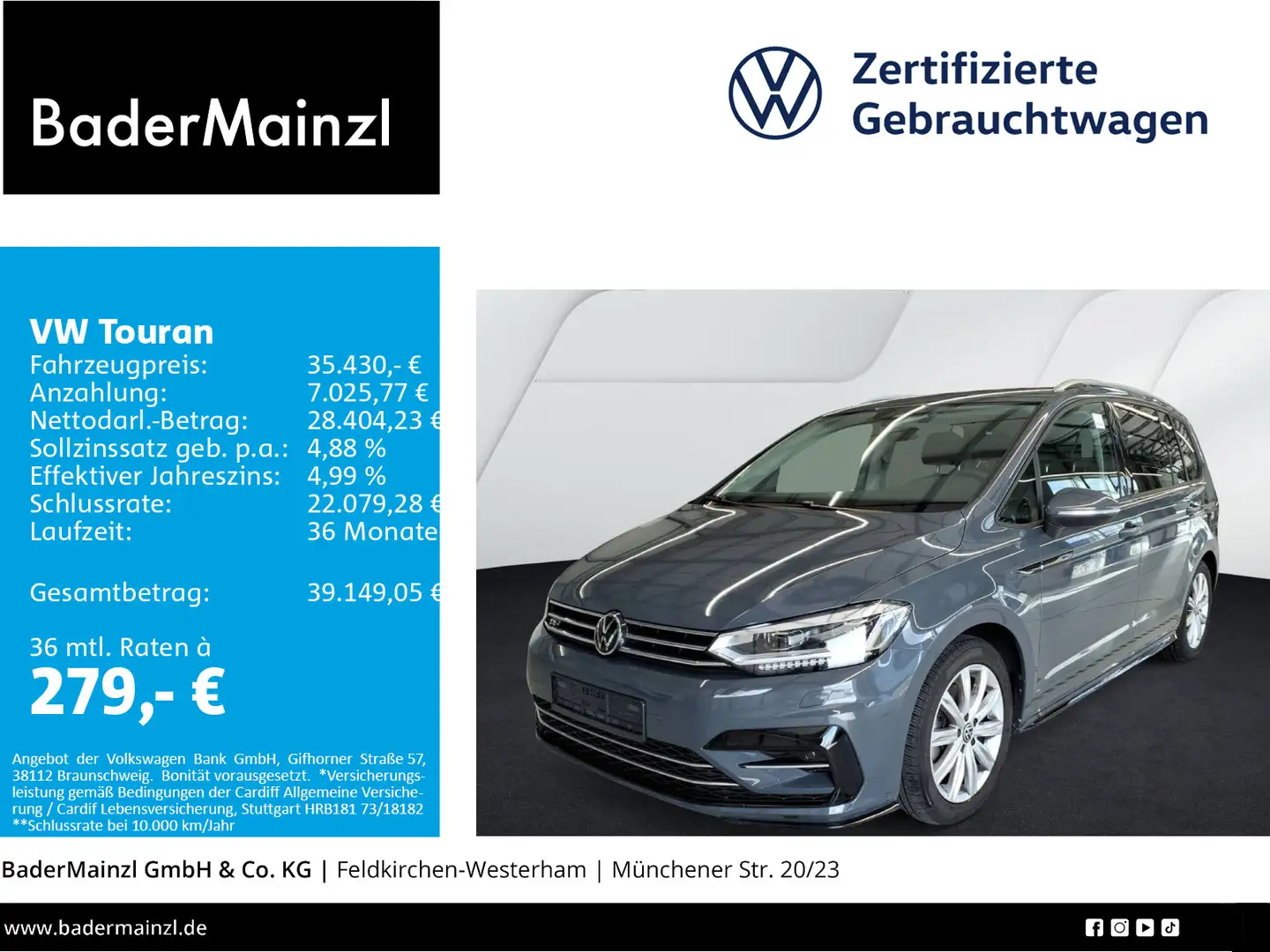 Volkswagen Touran 1.5 TSI DSG R-Line ACC Kamera LED Navi Grau - 1