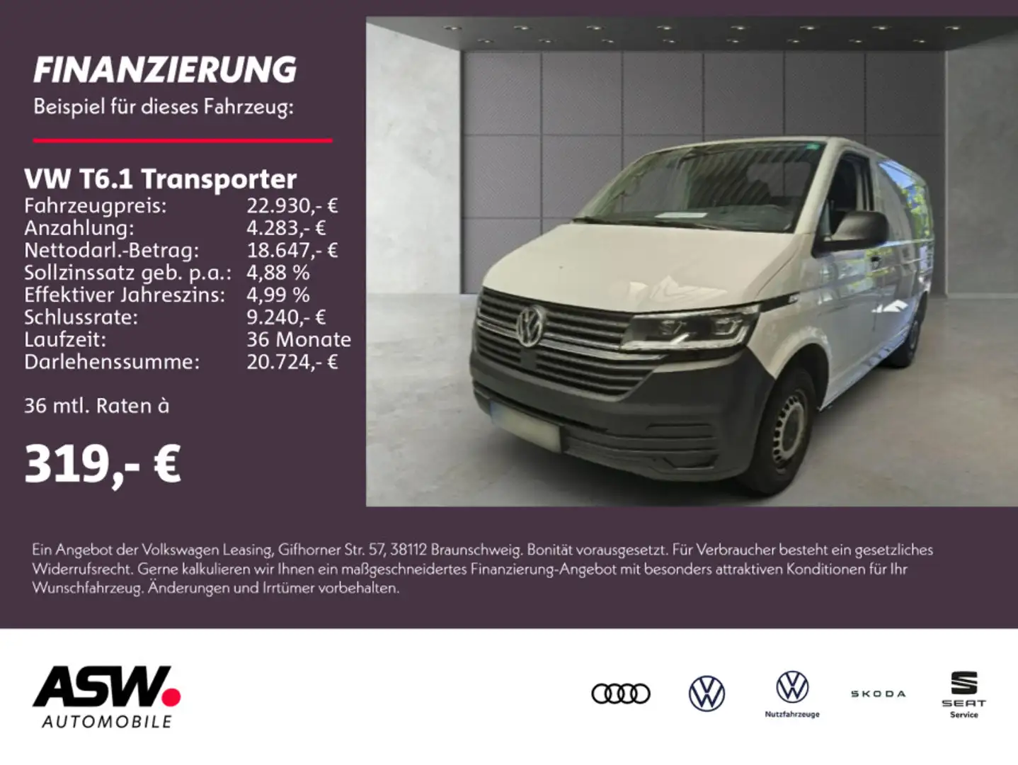 Volkswagen T6.1 Transporter T6.1 Kasten 2.0TDI DSG LED Klimaanlage Bianco - 1