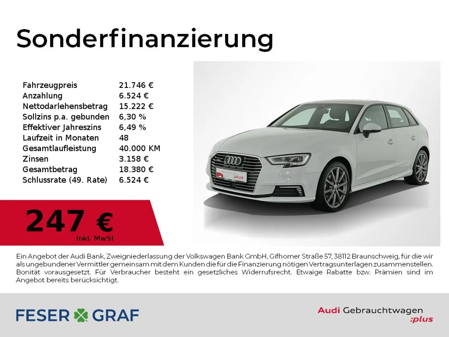 Audi A3 40 TFSI e S Line Leder,LED,Navi Weiß - 1