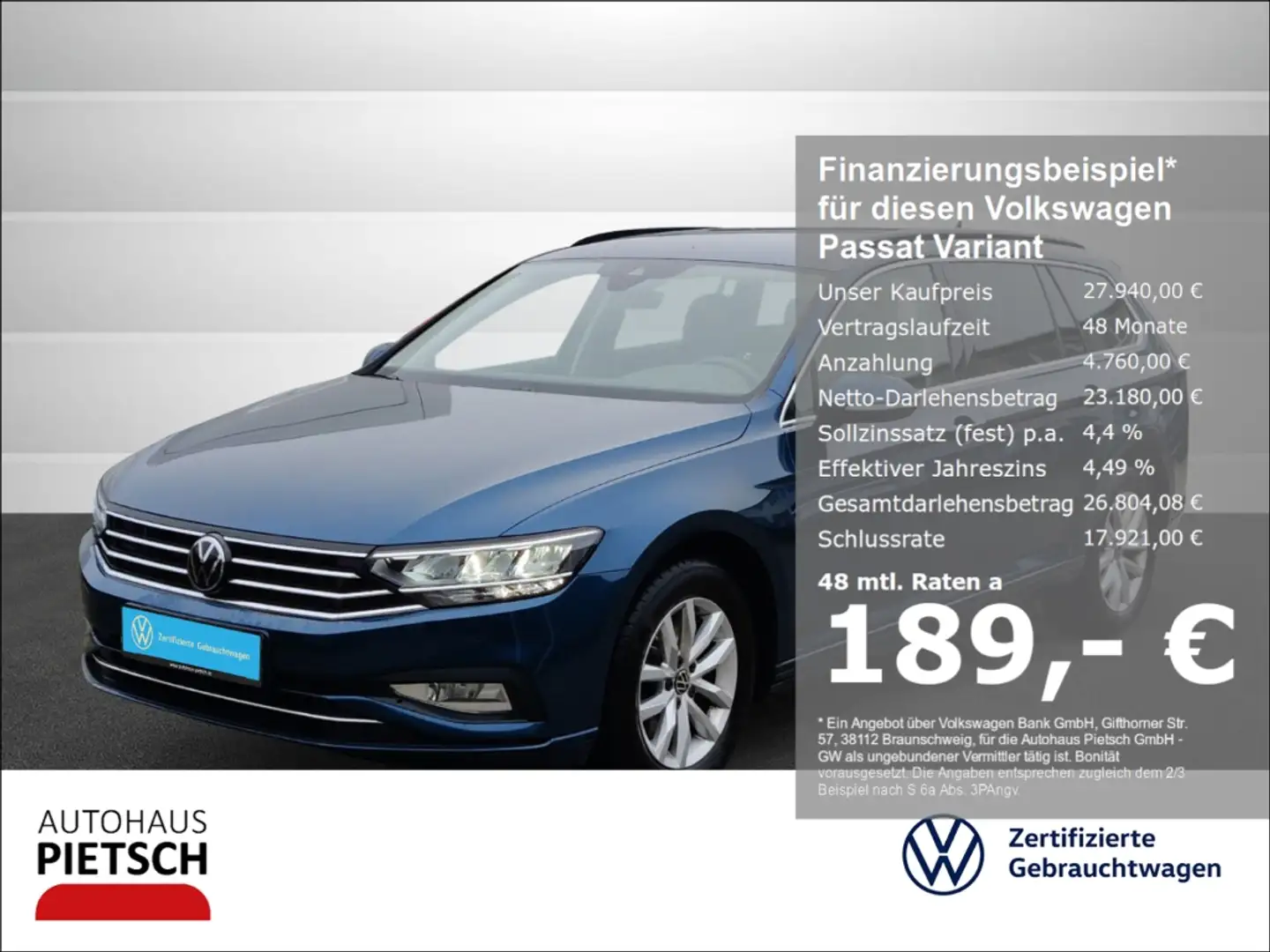 Volkswagen Passat Variant 1.5 TSI Busines ACC LED Navi Blau - 1