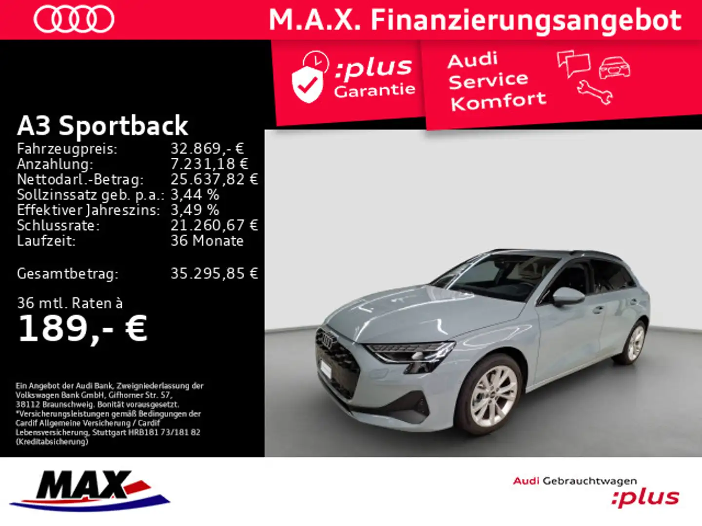 Audi A3 30 TFSI LED+AHK+NAVI+SONOS+KAMERA++ Grau - 1