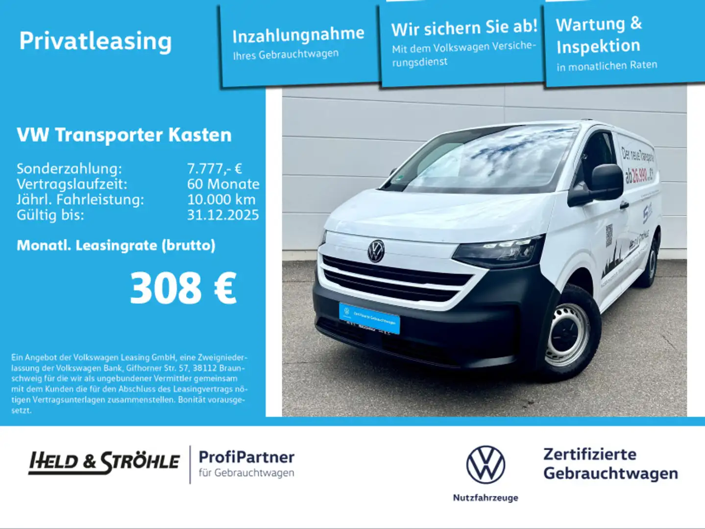 Volkswagen T7 Transporter Transporter Kasten 2.0TDI AHK HECKFLÜGEL LED RFK Weiß - 1