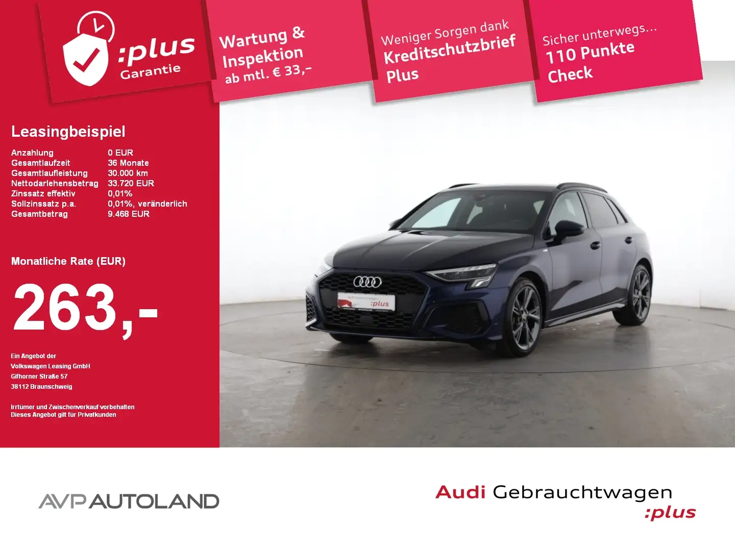 Audi A3 Sportback 30 TDI S tronic S line MMI NAVI + Bleu - 1