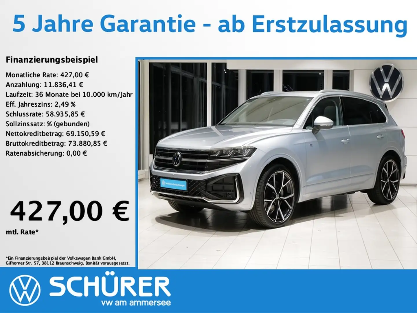 Volkswagen Touareg 3.0TDI R-Line Nachtsicht HuD Allradlenkung 360°... Silber - 1