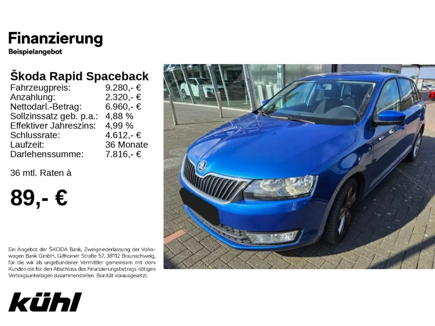 Skoda Rapid/Spaceback 1.2 TSI Drive Climatronic Sitzhz Bleu - 1