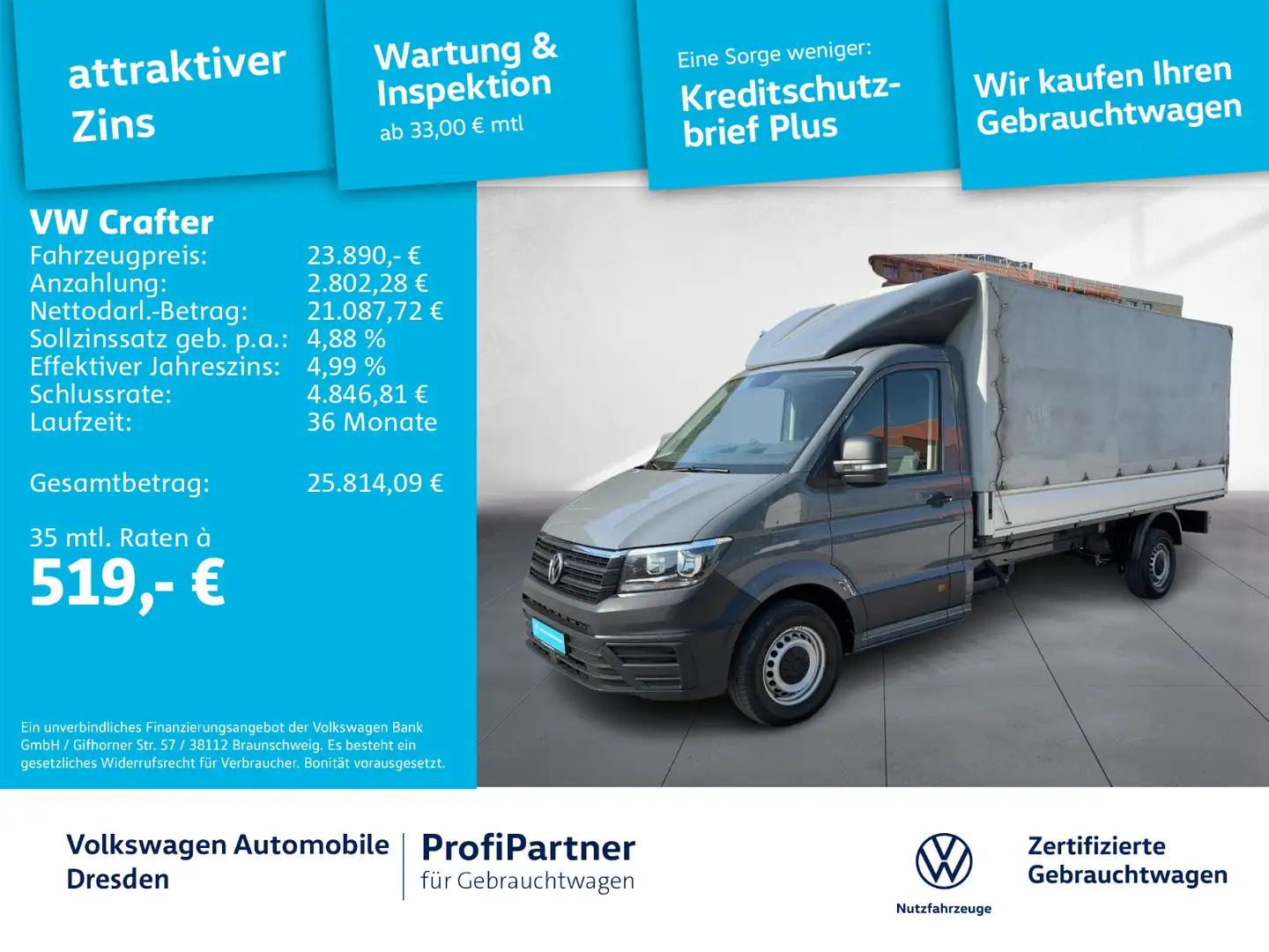 Volkswagen Crafter Pritsche 35 EKA LR KLIMA PLANE+SPRIEGEL Gris - 1