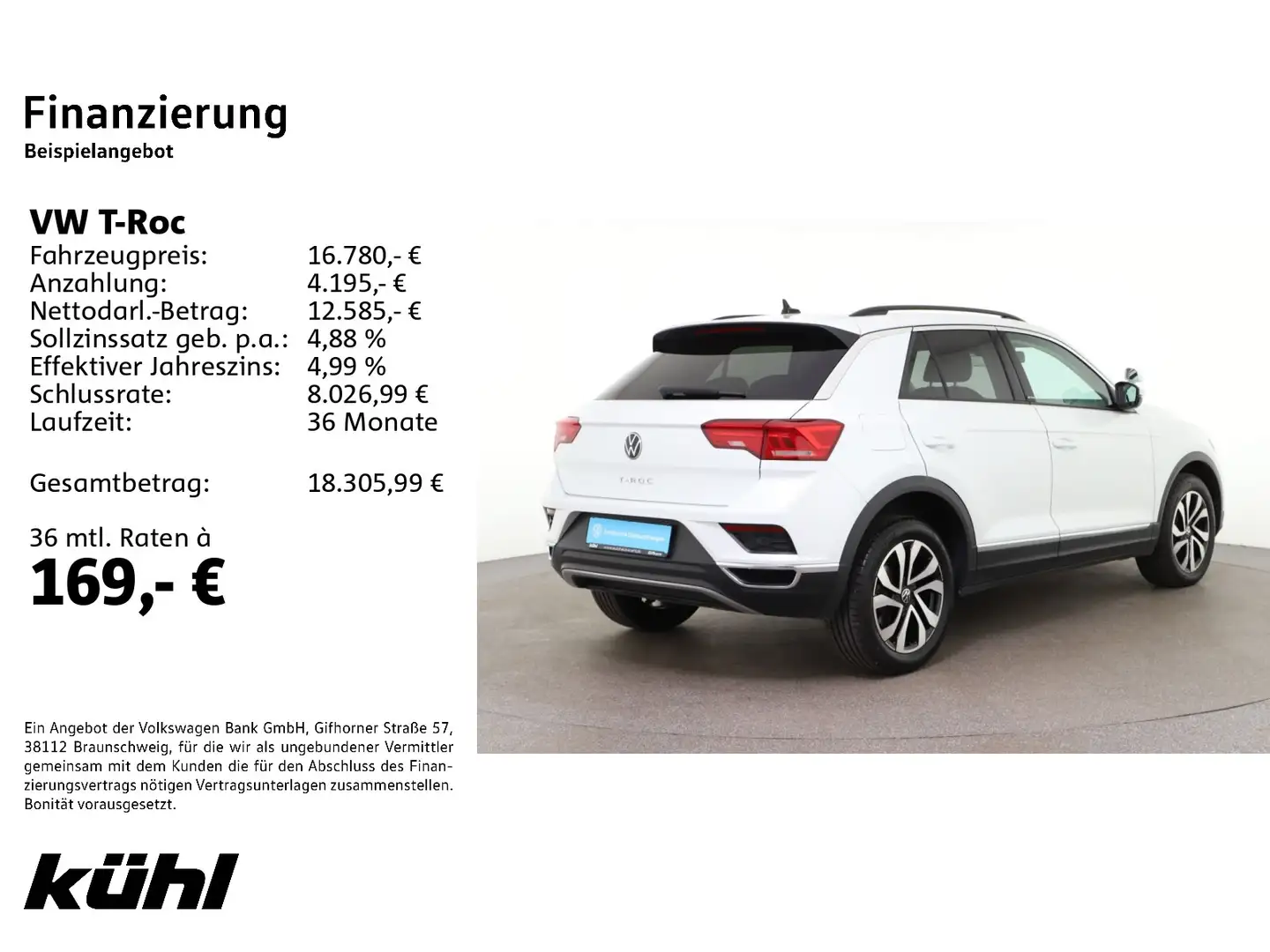 Volkswagen T-Roc 2.0 TDI Active Fahrschulfahrzeug ACC AHK N Weiß - 2