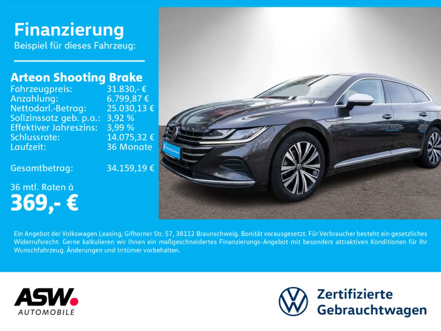 Volkswagen Arteon Elegance 2,0 TDI DSG AHK Grau - 1