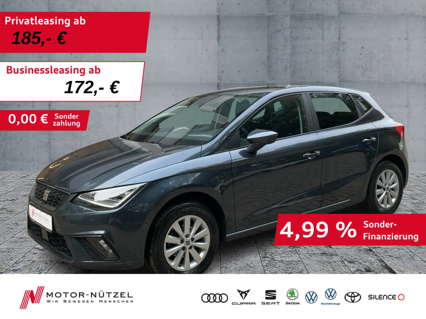 SEAT Ibiza 1.0 TSI STYLE LED+NAVI+APP+ACC+SHZ+PDC+NSW Grijs - 1