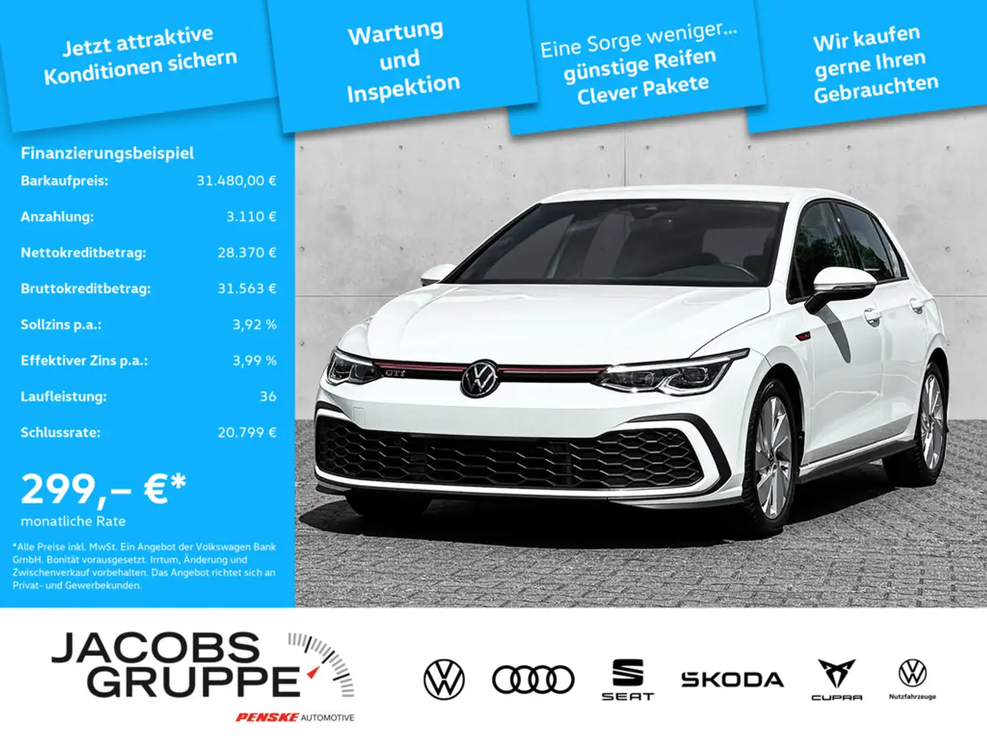 Volkswagen Golf VIII 2.0TSI DSG/Navi/LED/PDC/ACC/Sitzh. GTI Weiß - 1