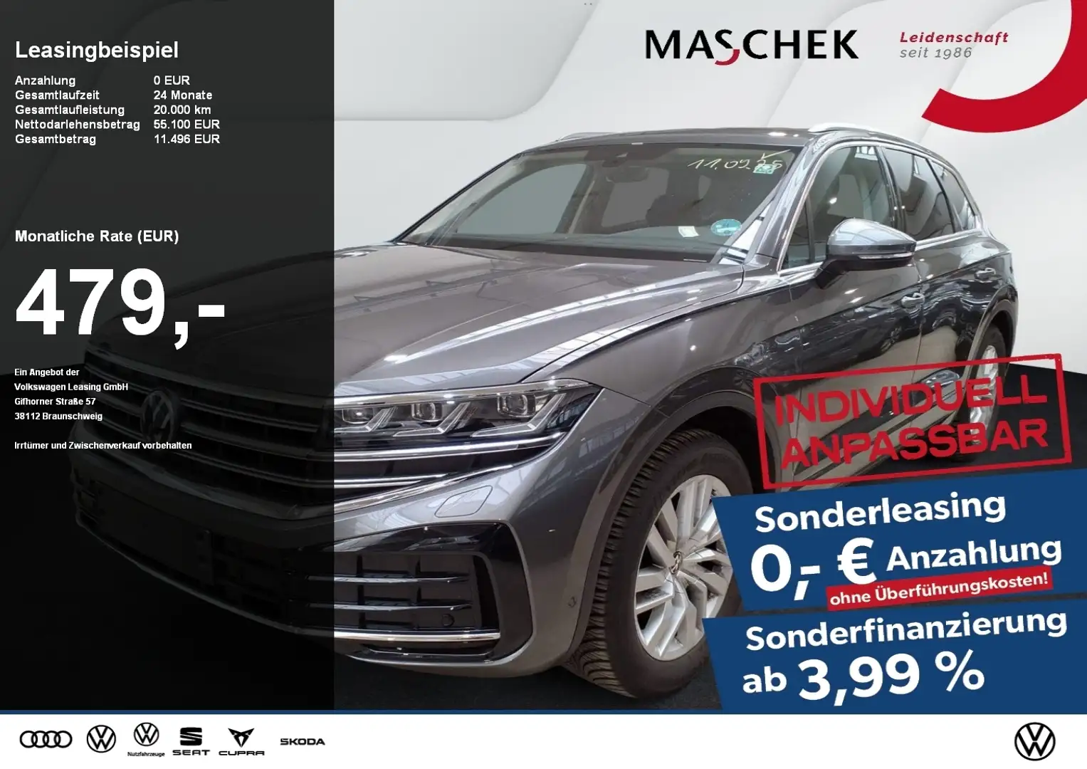 Volkswagen Touareg Elegance 3.0 TDI Sonderleasing ohne zzgl Kosten! A Grau - 1