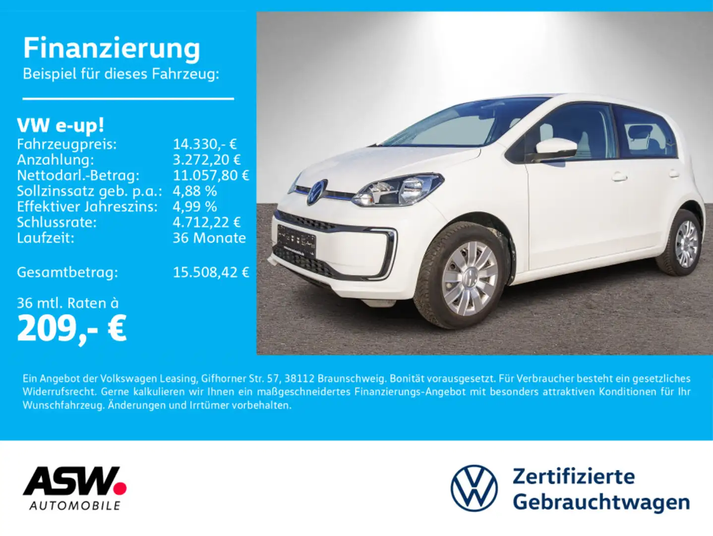 Volkswagen e-up! move up!  Klimaautomatik SHZ PDC RFK CCS Weiß - 1