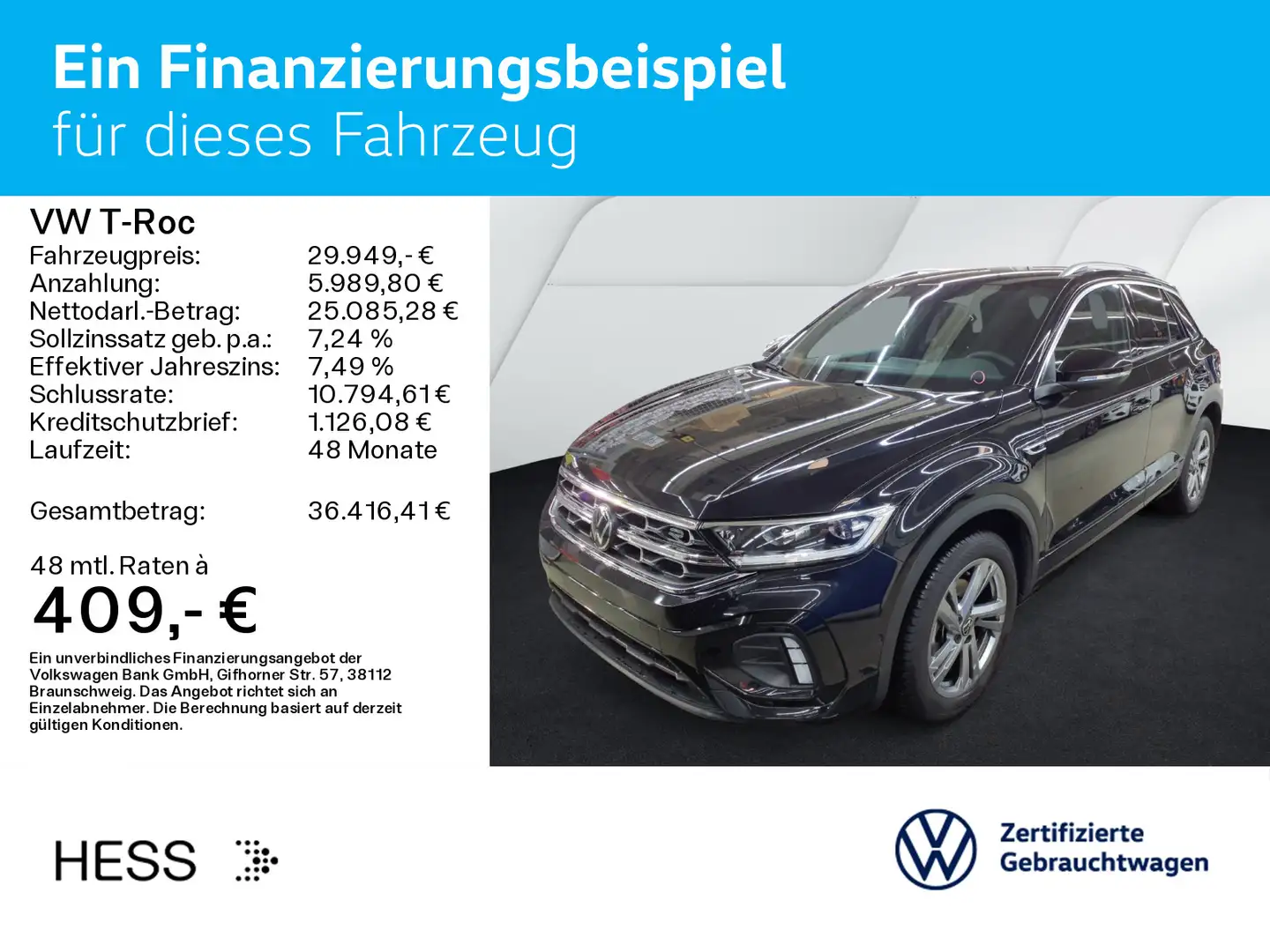 Volkswagen T-Roc T-ROC 1.5 TSI DSG R-LINE*LED*AHK*KAMERA*PDC*SHZ* Schwarz - 2