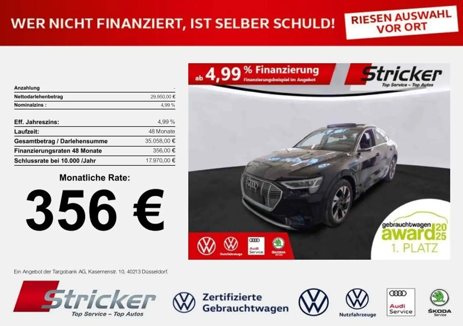Audi e-tron 50 Sportback S-Line 356,-ohne Anzahlung Pano B&O Schwarz - 1