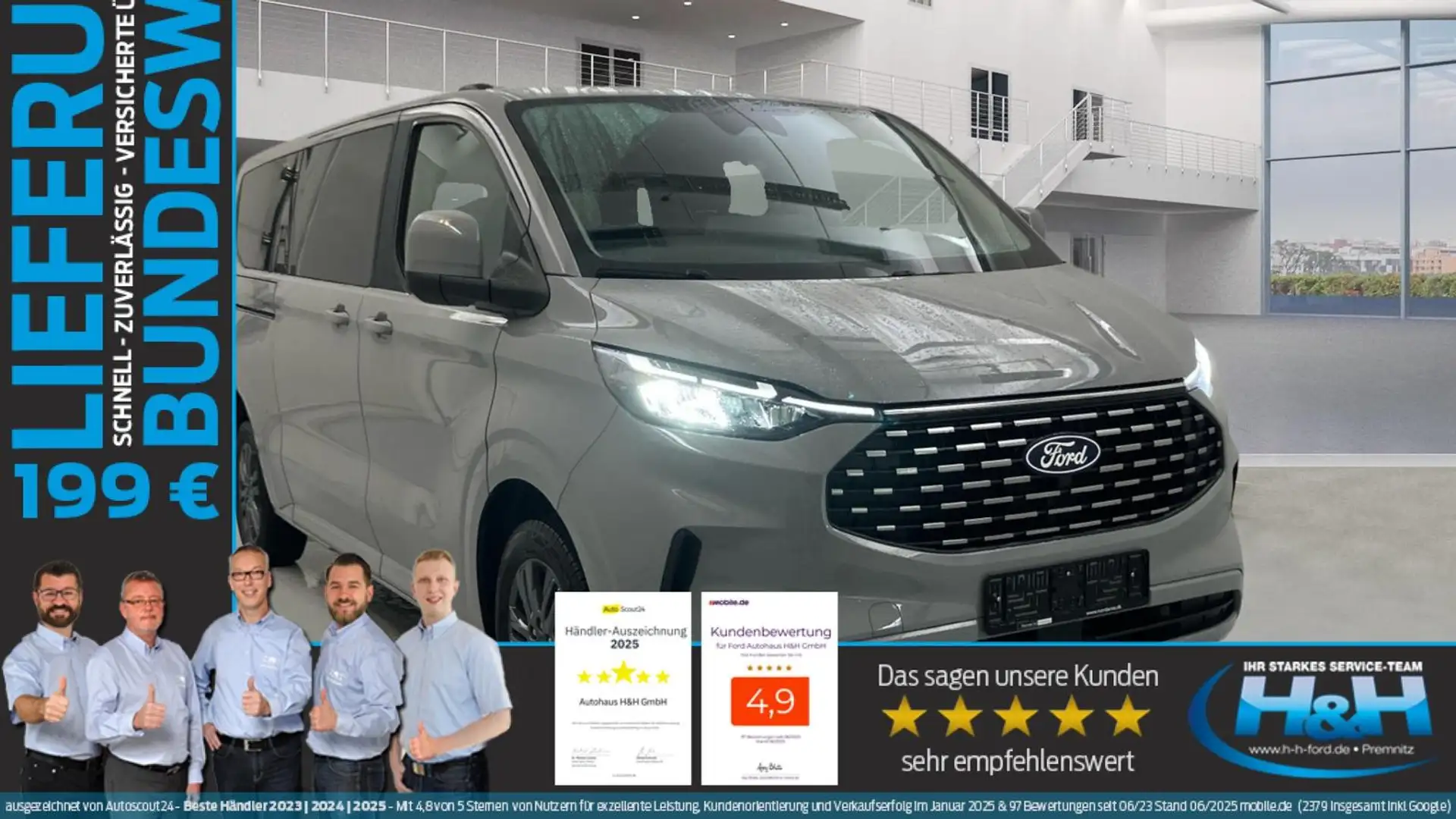 Ford Tourneo Custom 2.0 Aut L2 Titanium ACC+LED+AHK Grau - 1