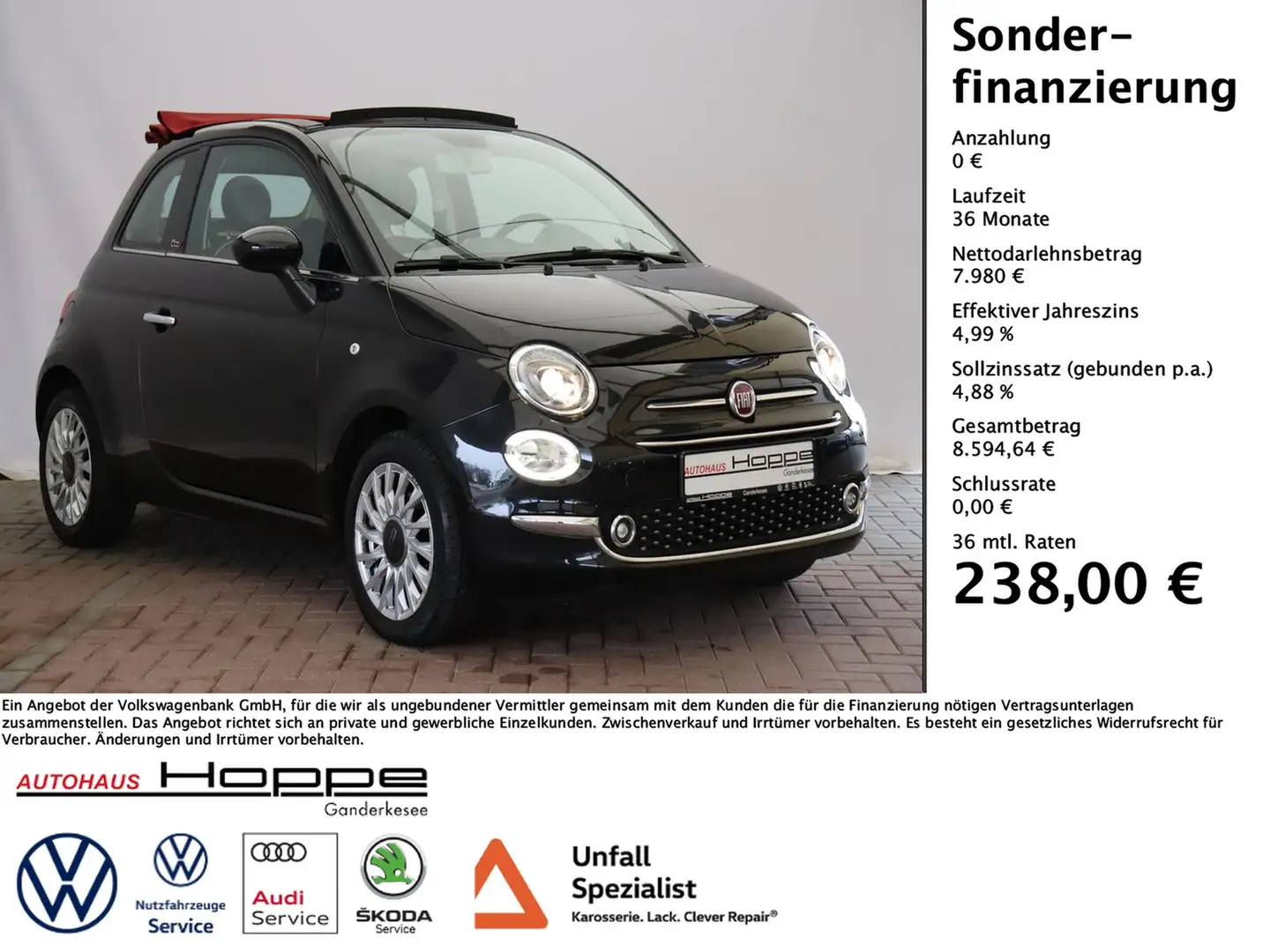 Fiat 500C 500 Cabrio Lounge 1.2 TSI PDC+KLIMA+BLUETOOTH+I... Negro - 1