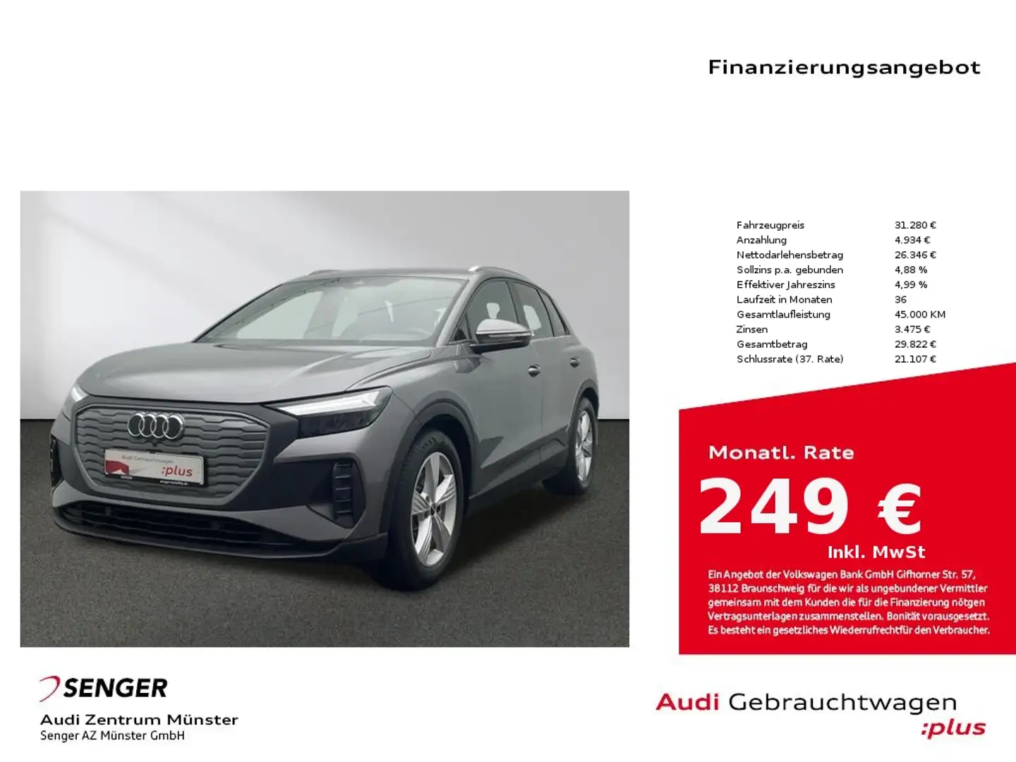 Audi Q4 e-tron 40 MMI LED B&O Standheizung Leder Gris - 1