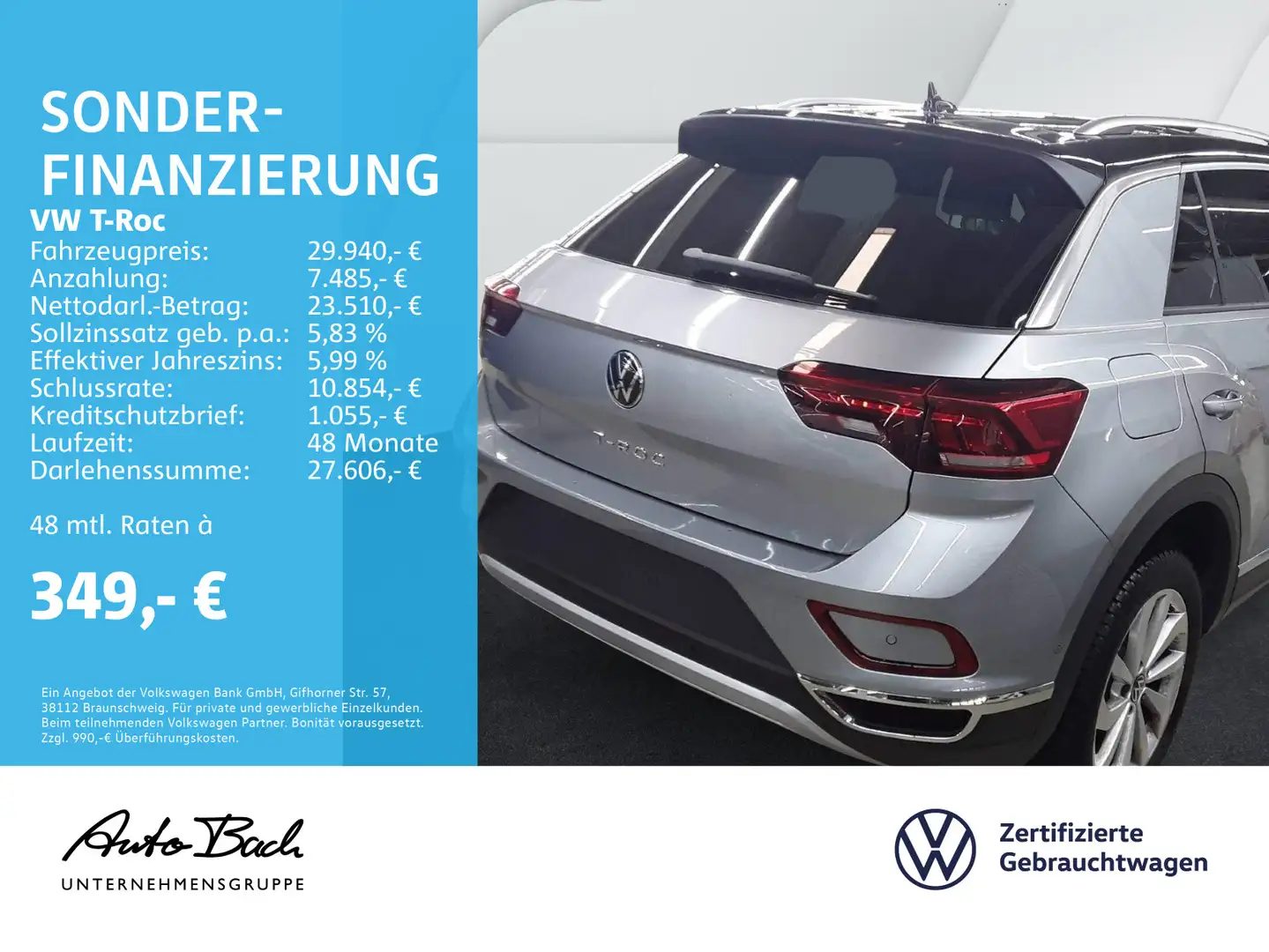 Volkswagen T-Roc 1.5 TSI DSG Style, Navi, LED, AHK, App-Con Silber - 2
