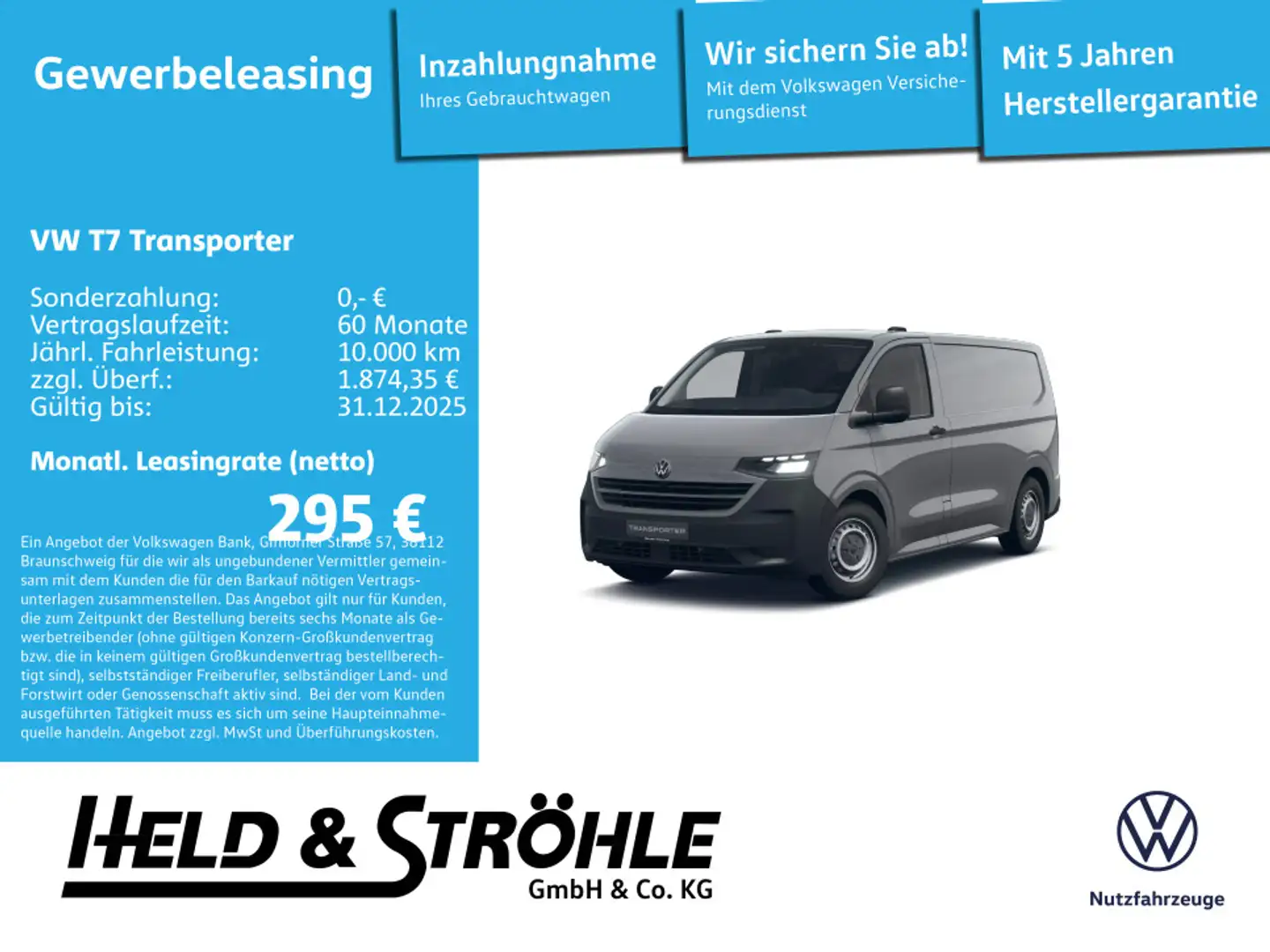 Volkswagen T7 Transporter Kasten 2.0 TDI AHK KLIMA !AKTION! Grijs - 1