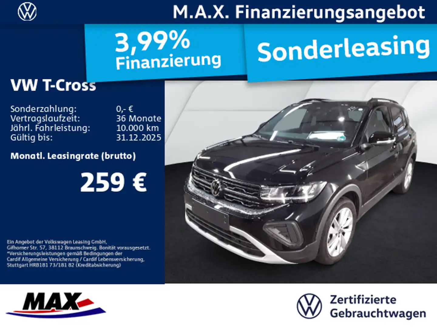 Volkswagen T-Cross 1.0 TSI DSG GOAL LED+AHK+ACC+NAVI+APP+VC Negro - 1