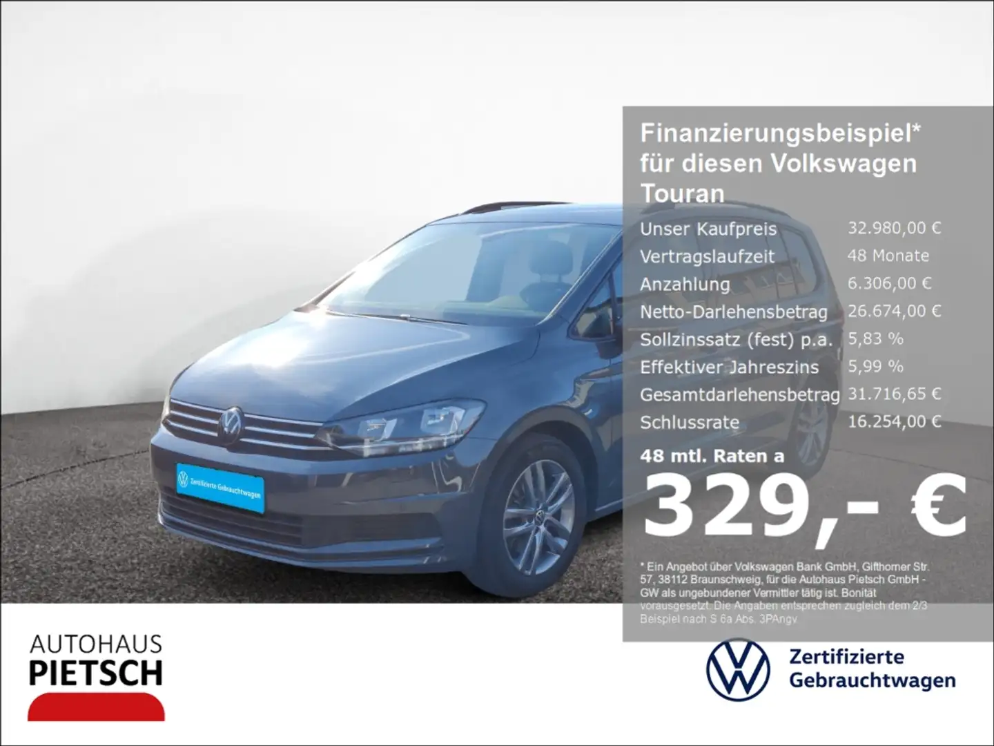 Volkswagen Touran 2.0 TDI DSG Comfortline 7 Sitze Pano ACC Grau - 1